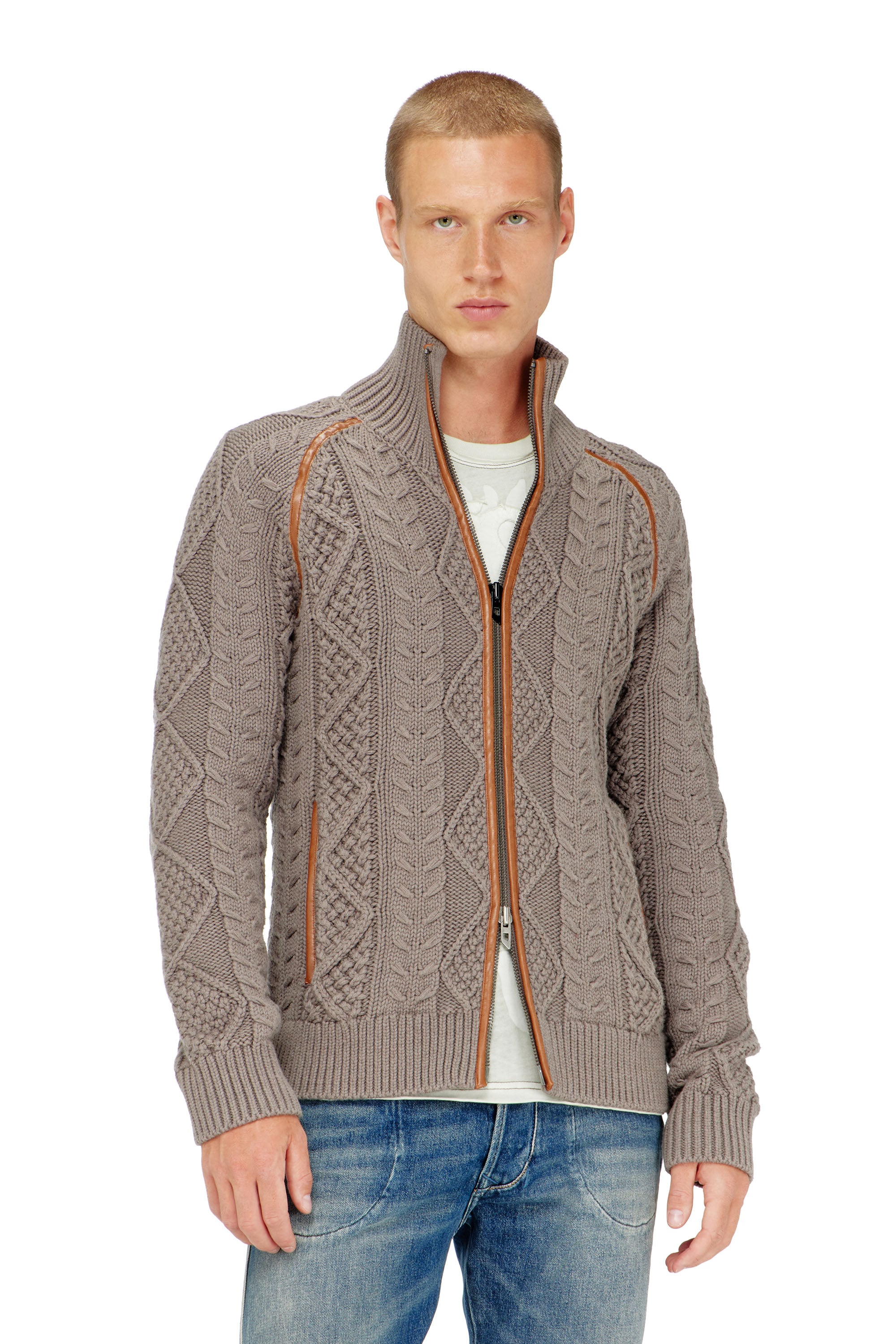 Diesel - K-INOKI, Man's Zip cardigan in cable knit in Grey - 1