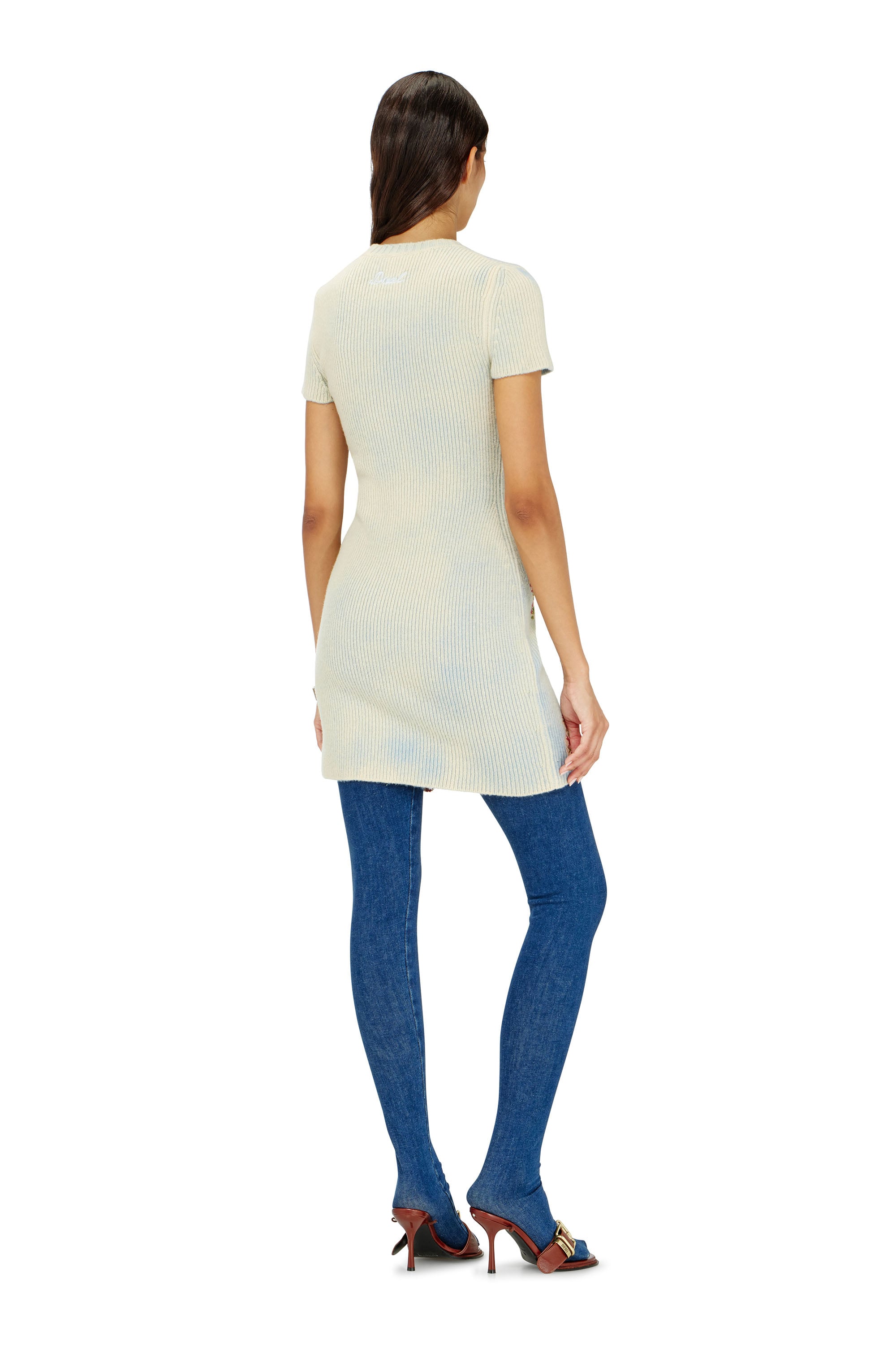 Diesel - M-RINNIE, Woman's Short dress in floral wool-blend knit in White - 4
