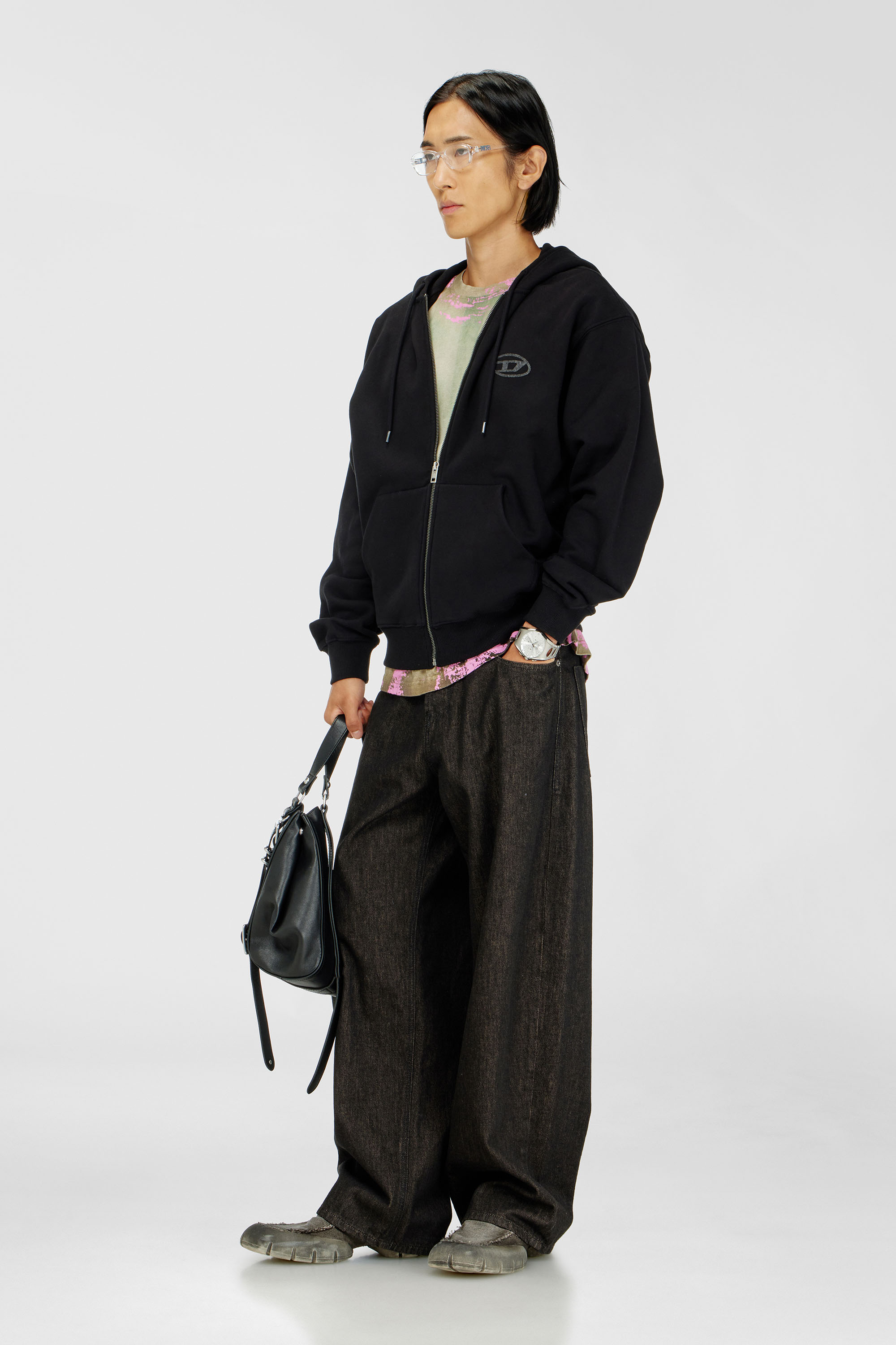 Diesel - S-LUK-HZ-T92, Man's Cotton hoodie with tonal Oval D logo embroidery in Black - 1