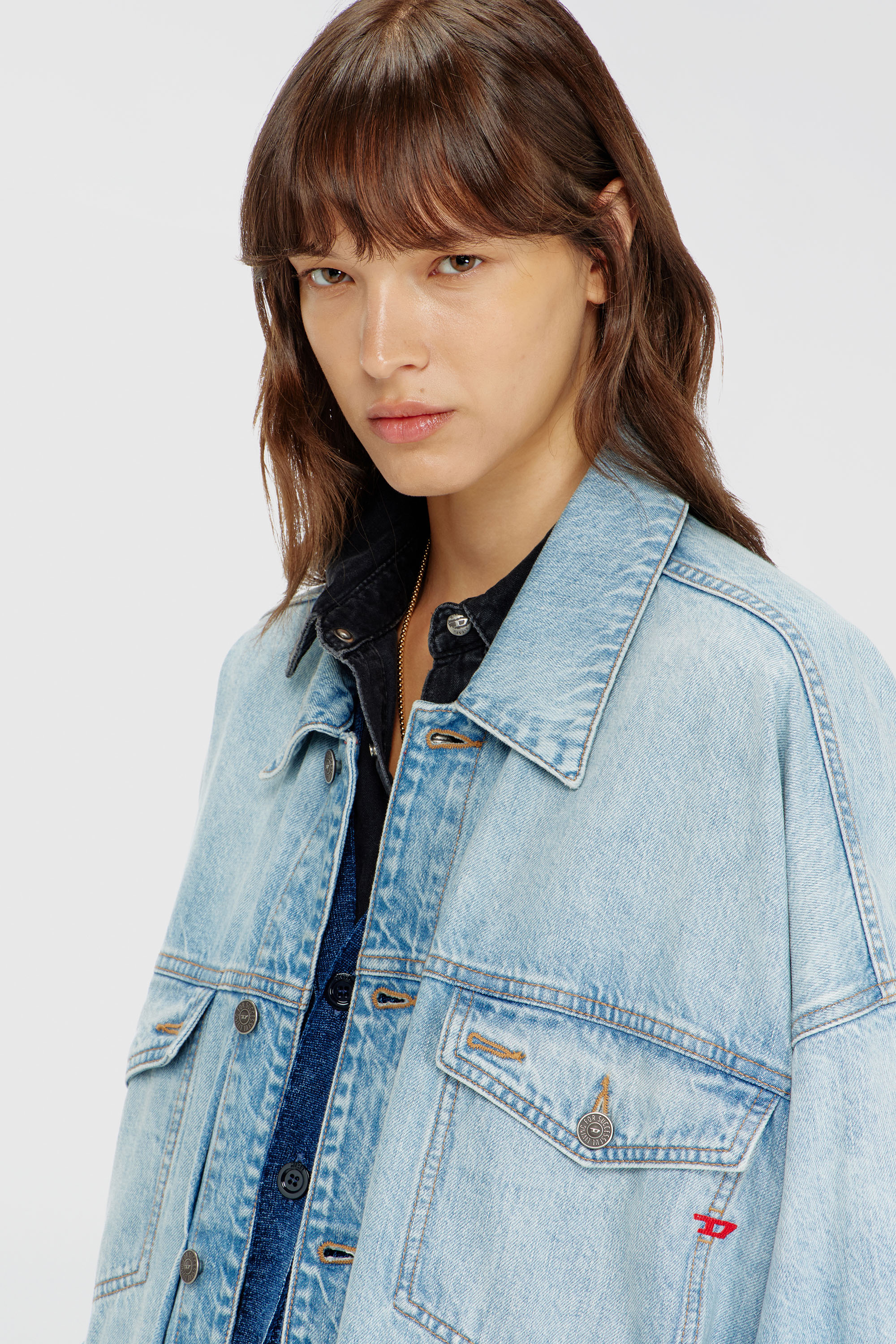 Diesel - DE-LIN, Woman's Oversized denim workwear jacket in Light Blue - 5