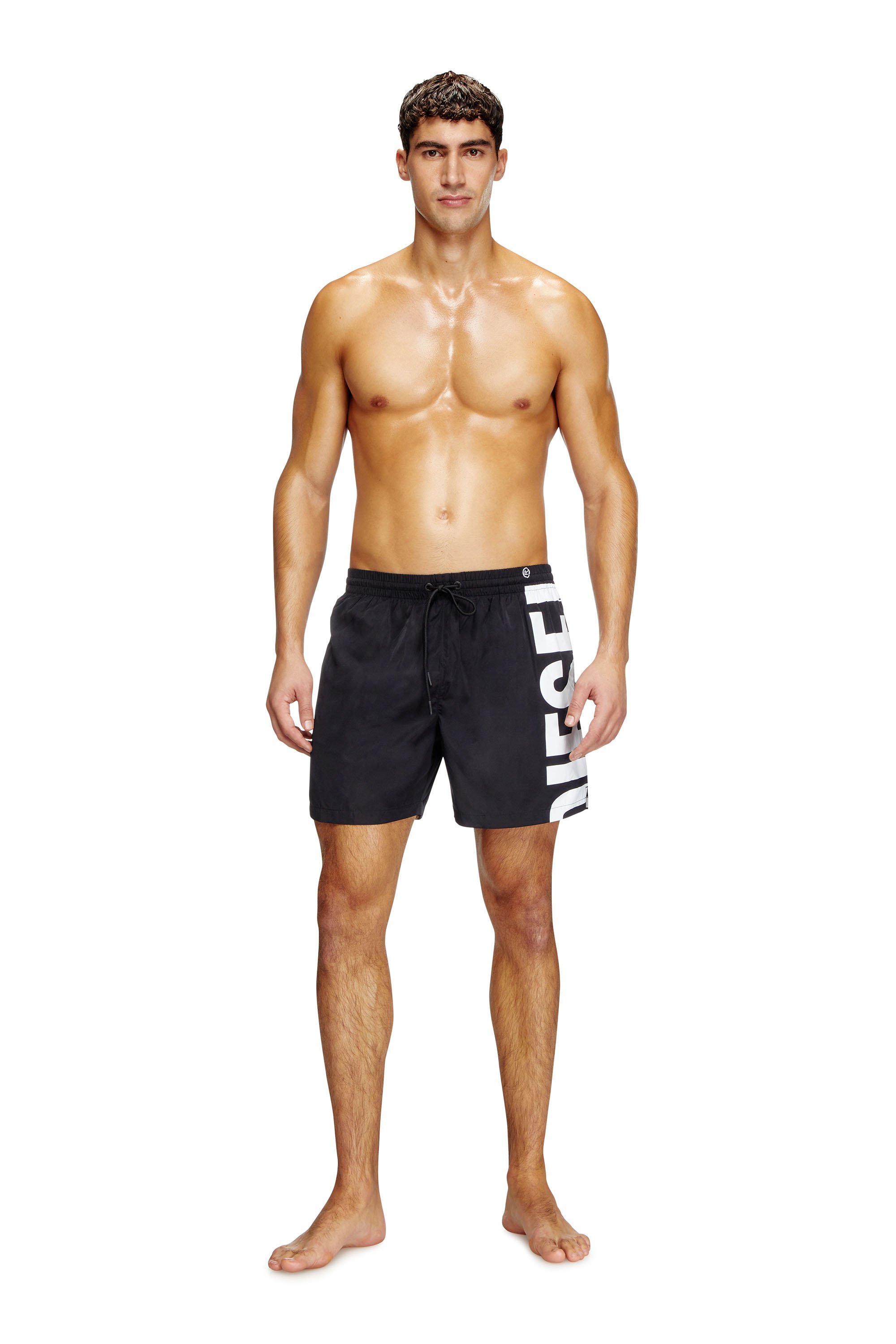 Diesel - RIO-41-D-CORE, Man's Mid-length swim shorts with maxi logo in Black/White - 1