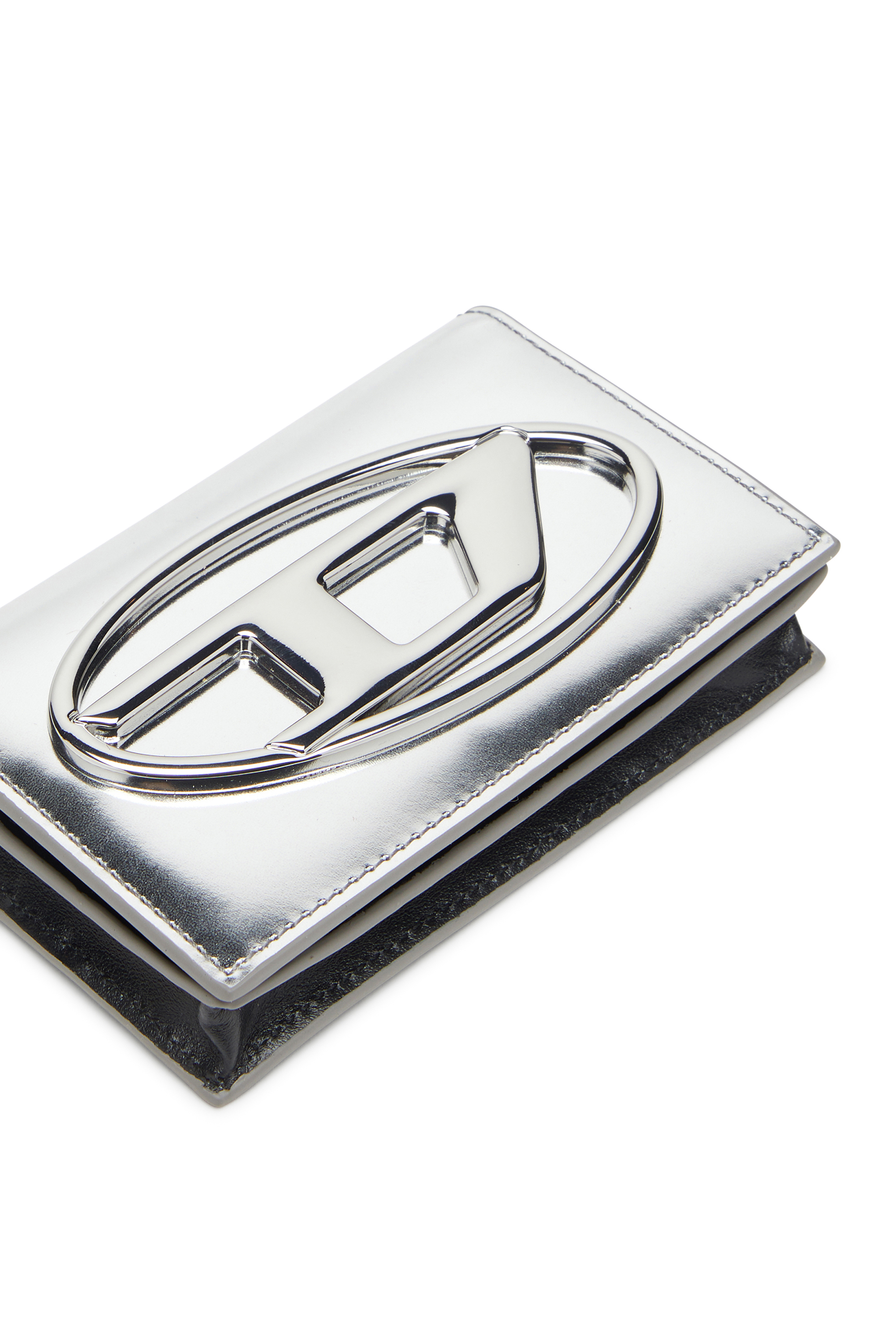 Diesel - 1DR CARD HOLDER IV, Woman's Metallic leather card holder in Silver - 4