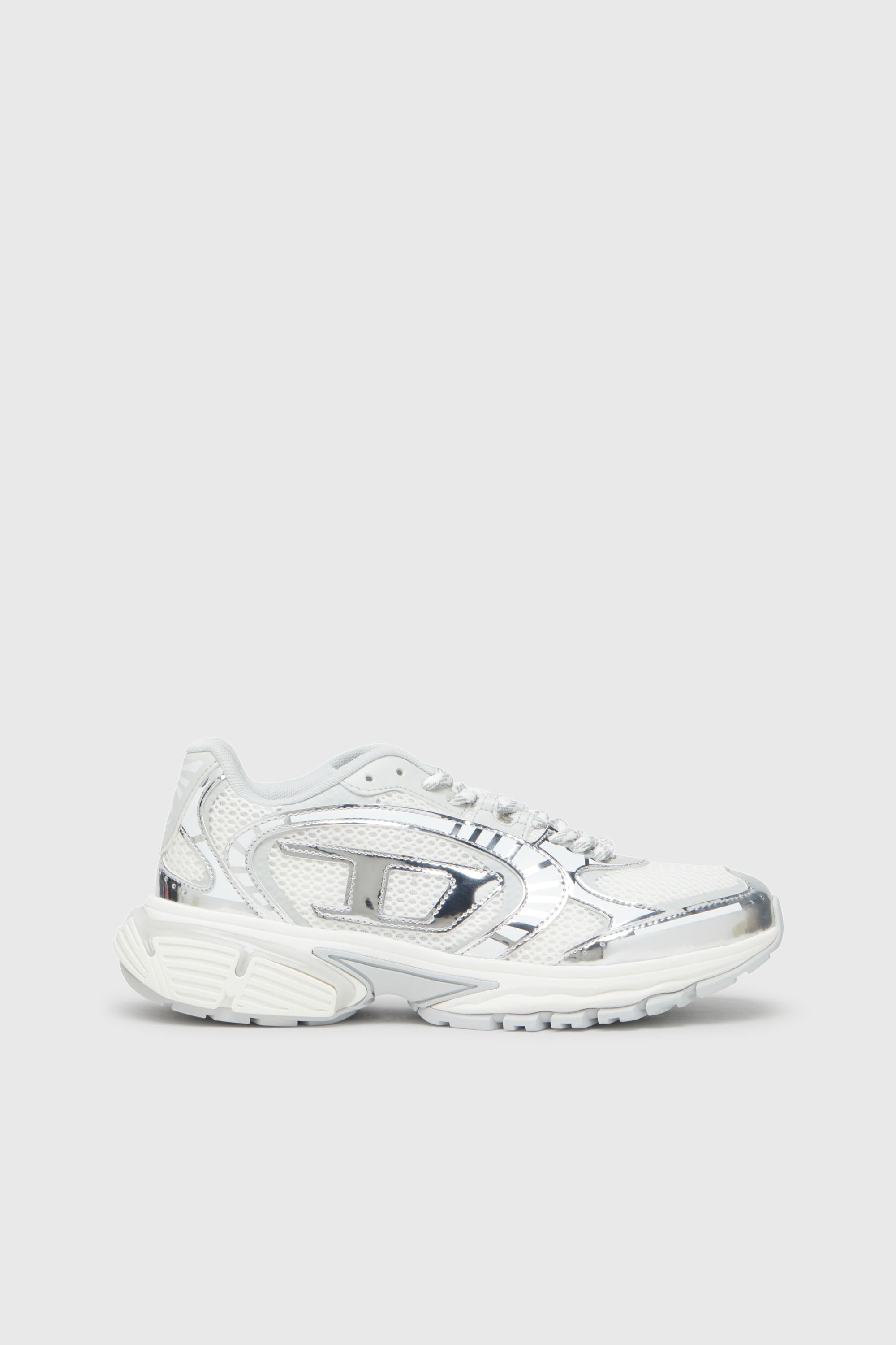 Diesel - S-PRO-V-DENSE LOW W, Woman's S-Pro-V-Dense-Metallic mesh sneakers with Oval D logo in White/Silver - 1
