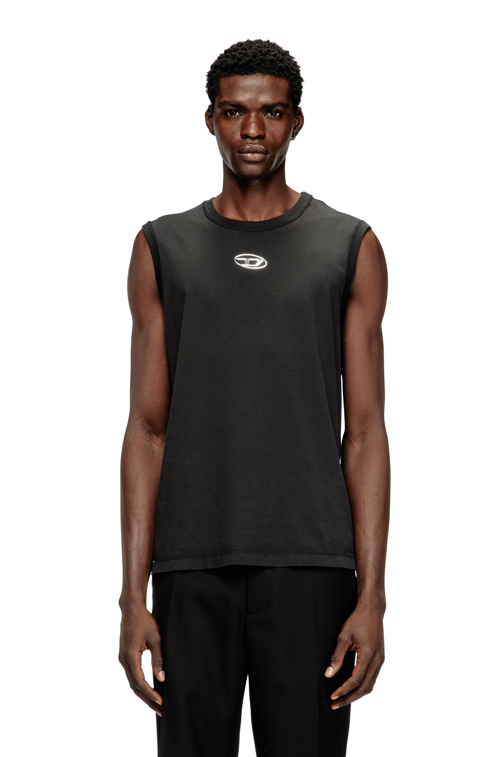 Diesel - T-BISCO-IOD, Man's Sleeveless cotton top with metallic Oval D in Black - 3