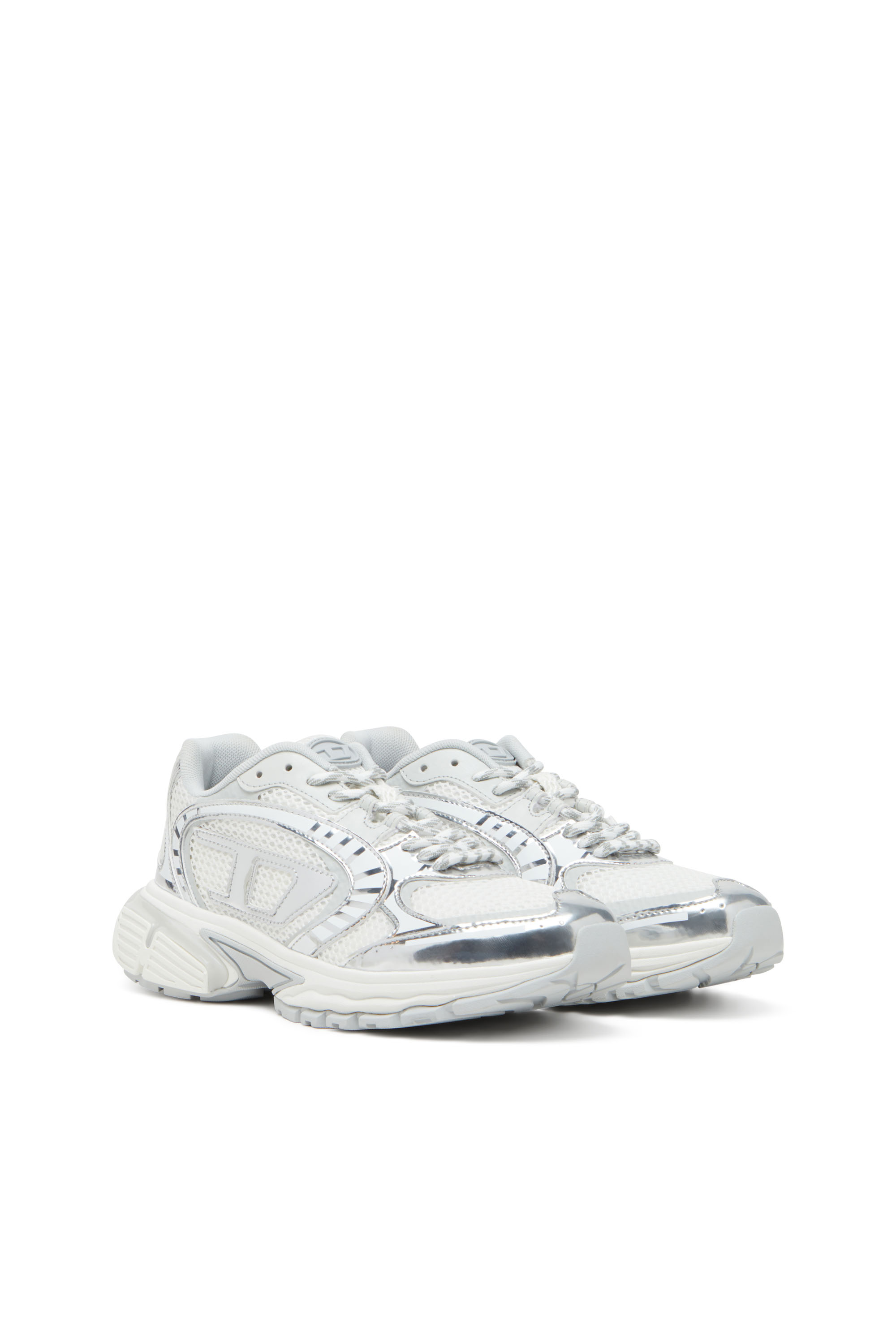 Diesel - S-PRO-V-DENSE LOW W, Woman's S-Pro-V-Dense-Metallic mesh sneakers with Oval D logo in White/Silver - 2