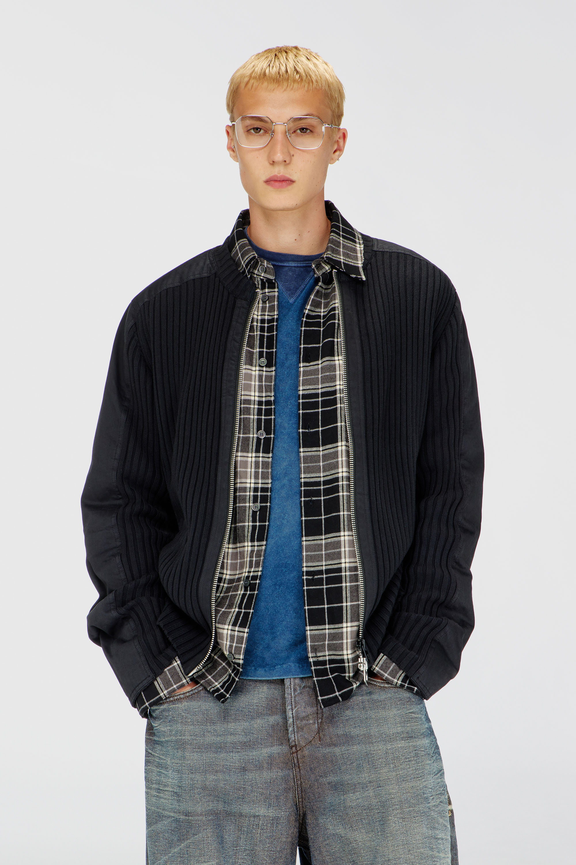 Diesel - K-MATTY, Man's Zipped cardigan with utilitarian panels in Black - 1
