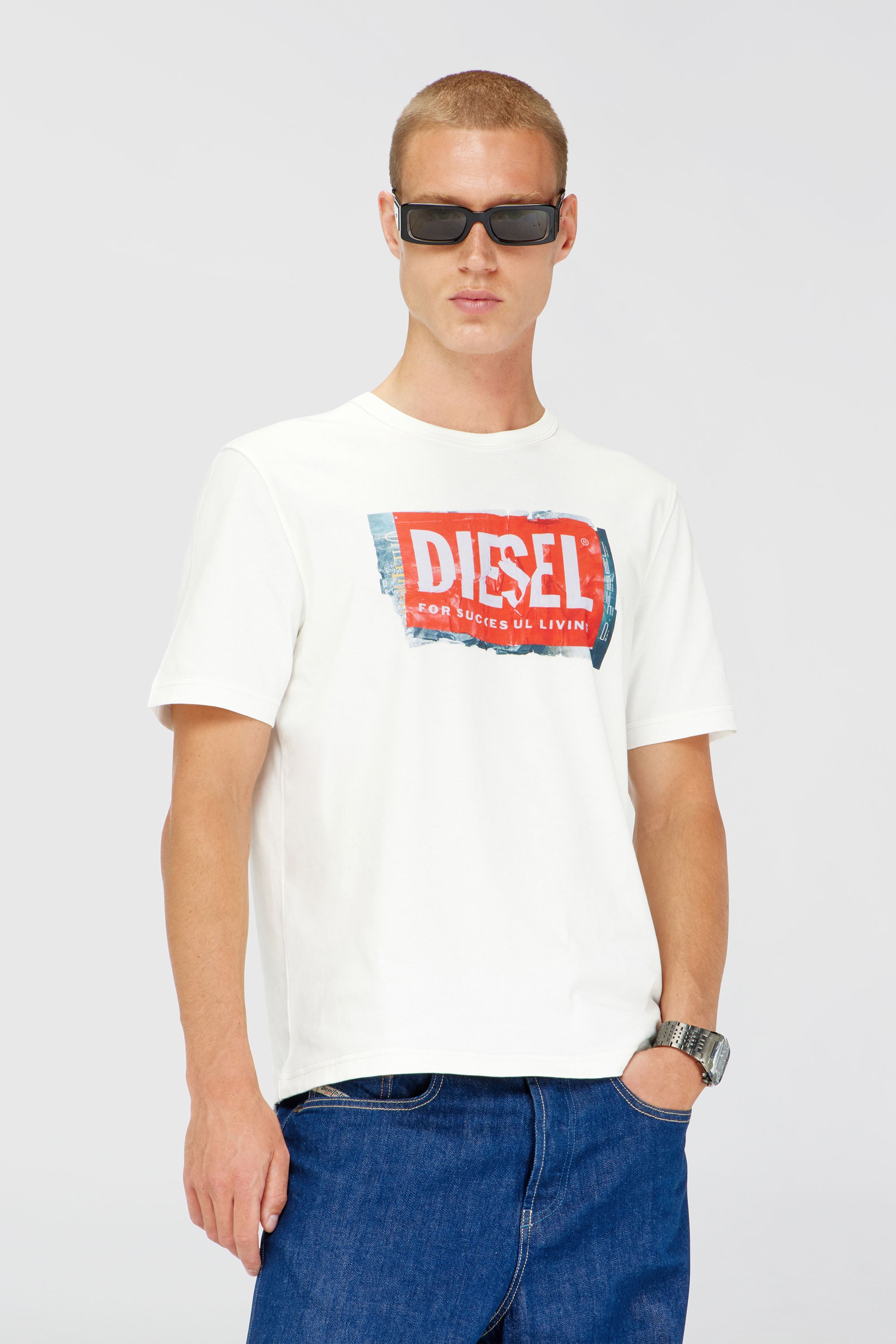 Diesel - T-ADJUST-Q6, Man's T-shirt with crumpled-effect logo in White - 1