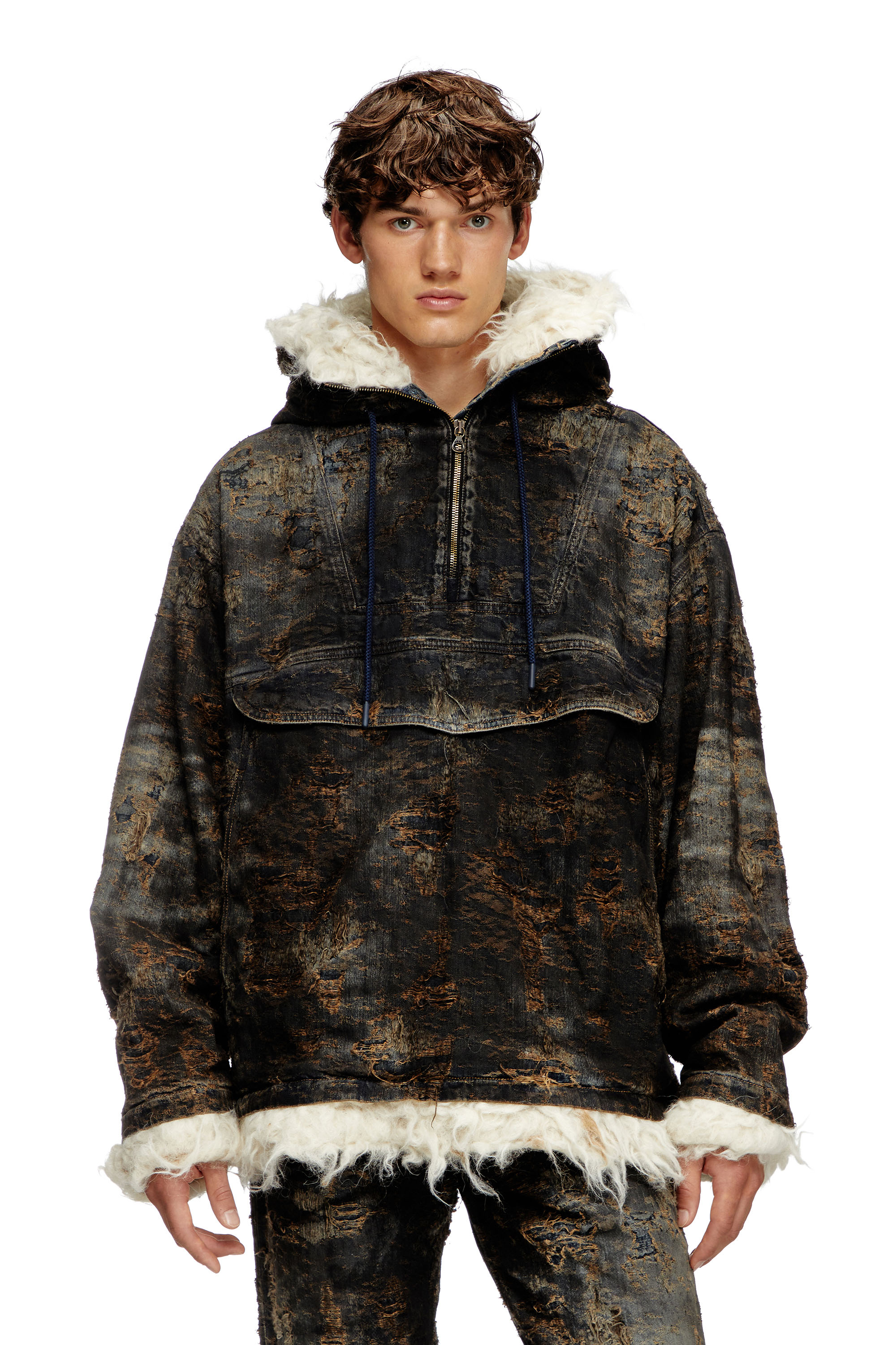 Diesel - D-ARAK-FSF, Unisex's Anorak in coated jacquard denim in Black/Brown - 2