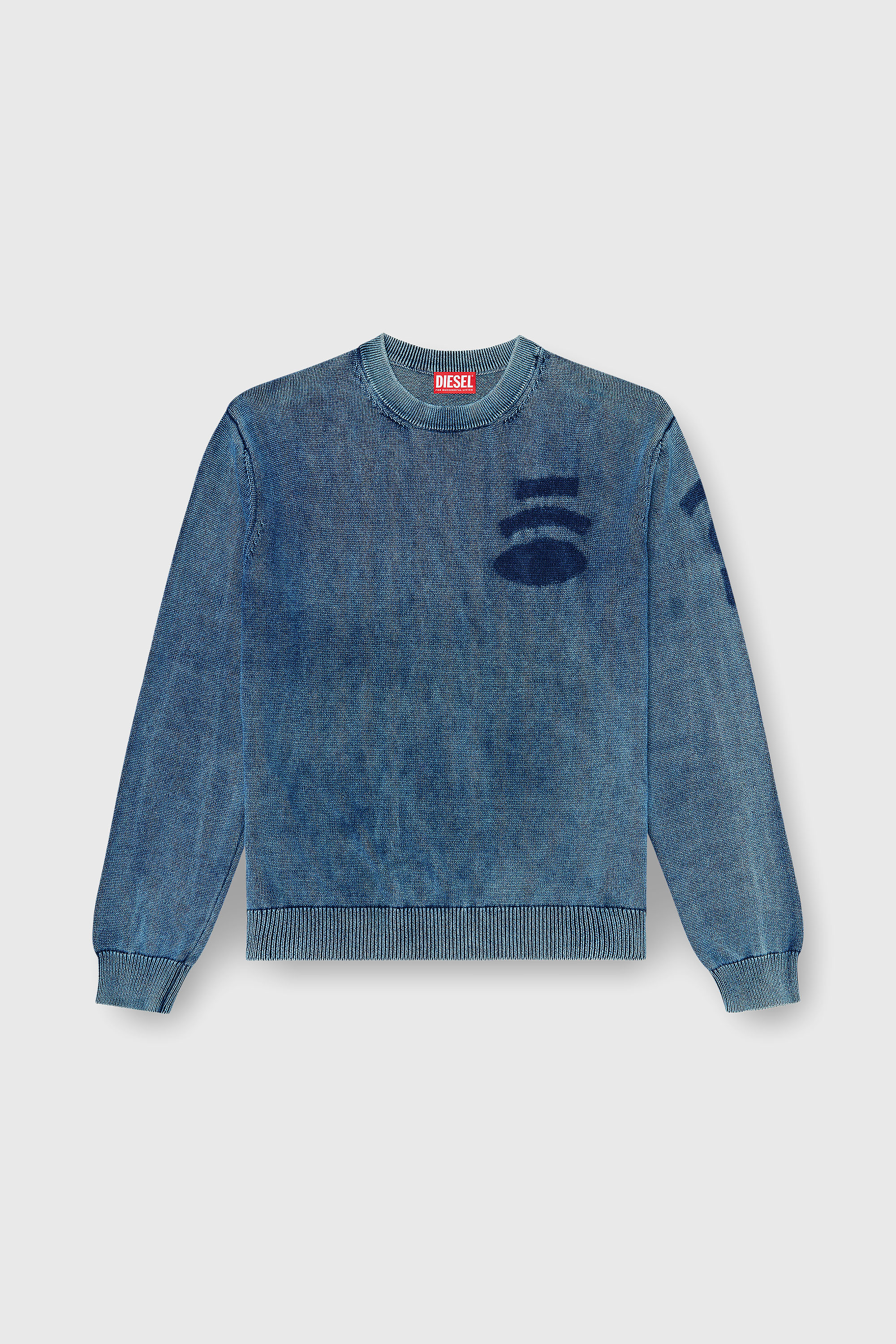 Diesel - K-PERNE, Man's Denim-look jumper with patch effects in Medium blue - 2