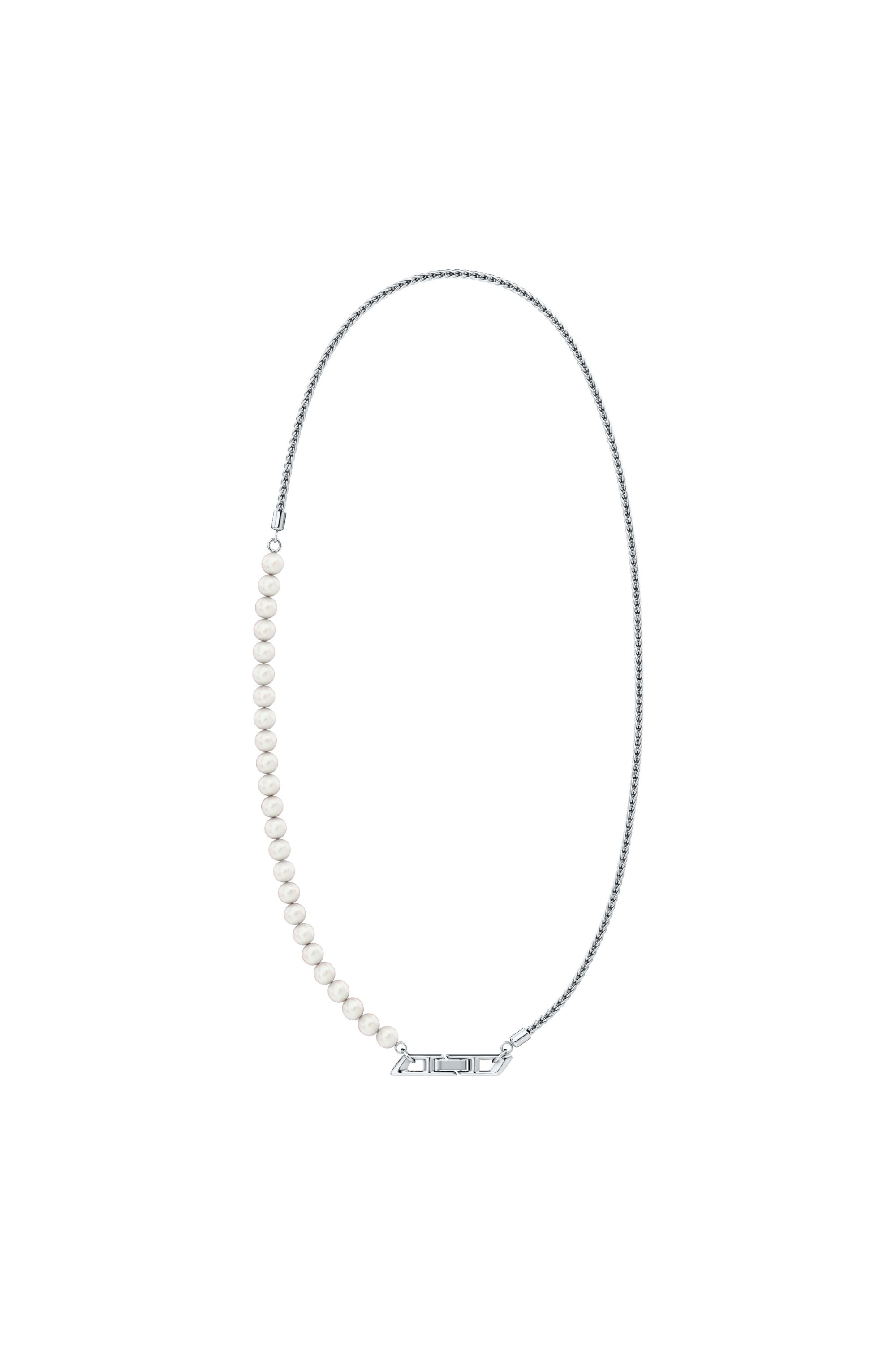Diesel - DL1369040 STERLING SILVER JEWEL, Unisex's Sterling silver and pearl chain necklace in Silver - 1