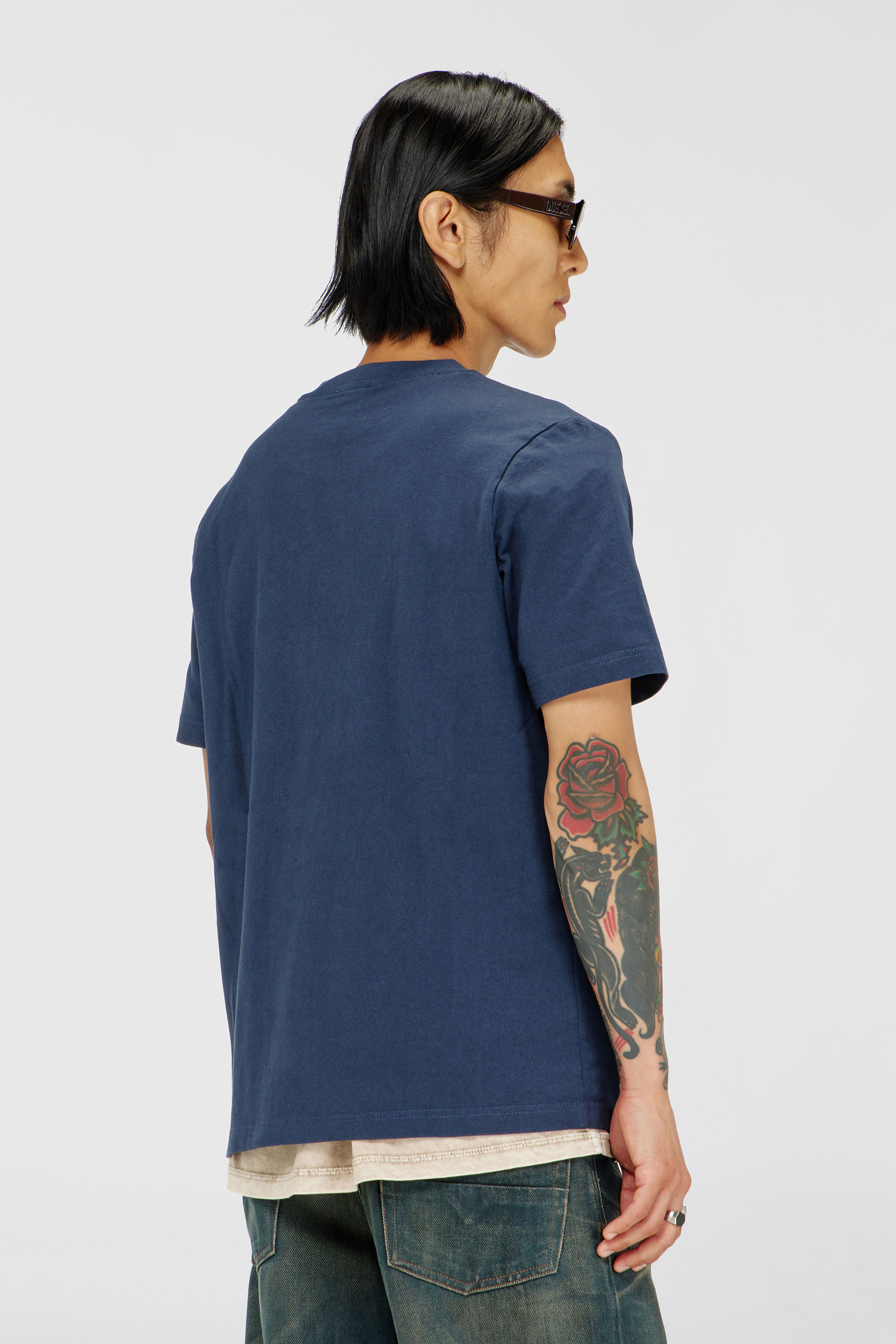 Diesel - T-JUST-APP-T92, Man's Cotton T-shirt with tonal Diesel logo print in Blue - 4