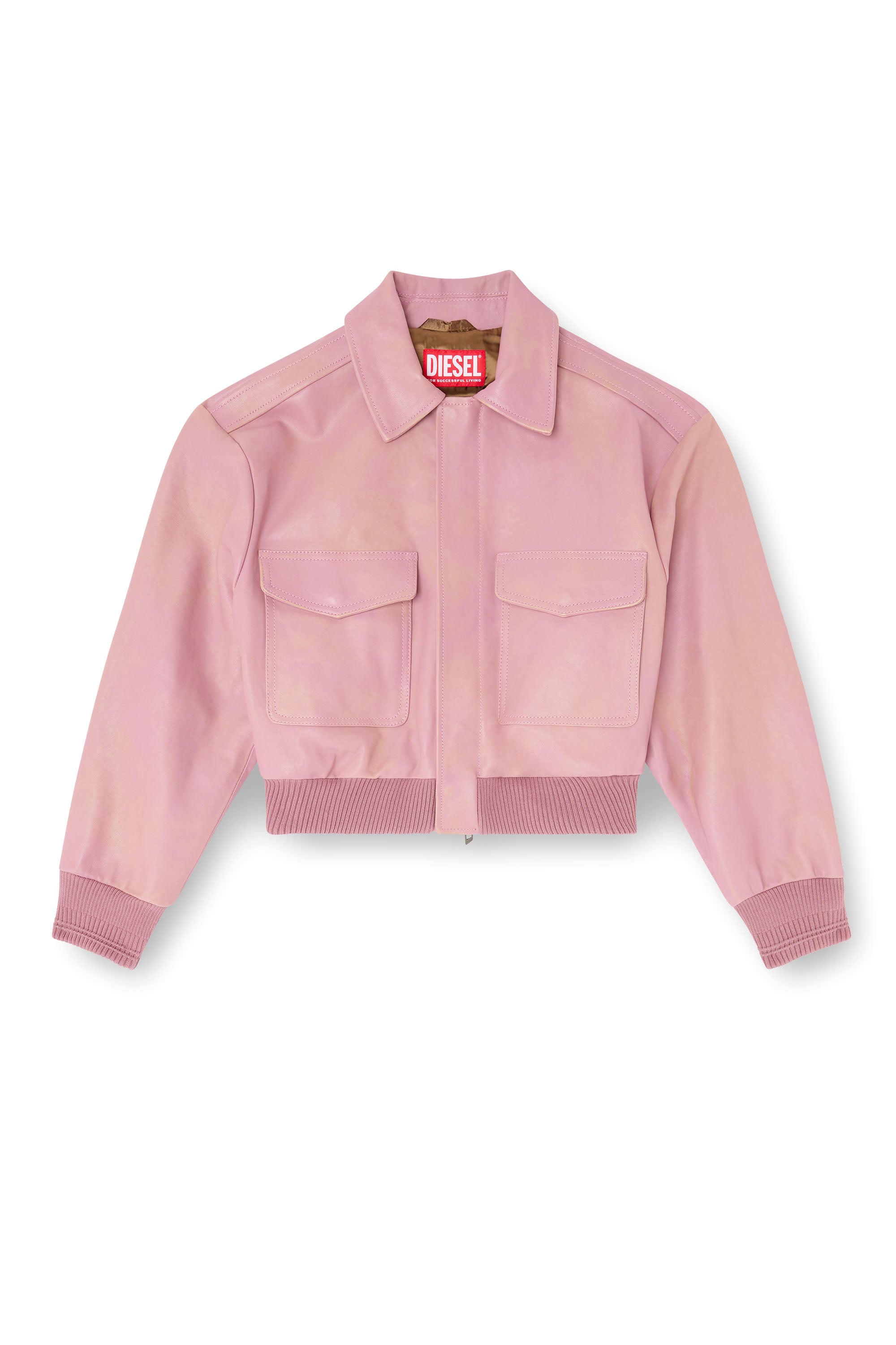 Diesel - L-AVIA, Woman's Aviator jacket in treated leather in Pink - 4