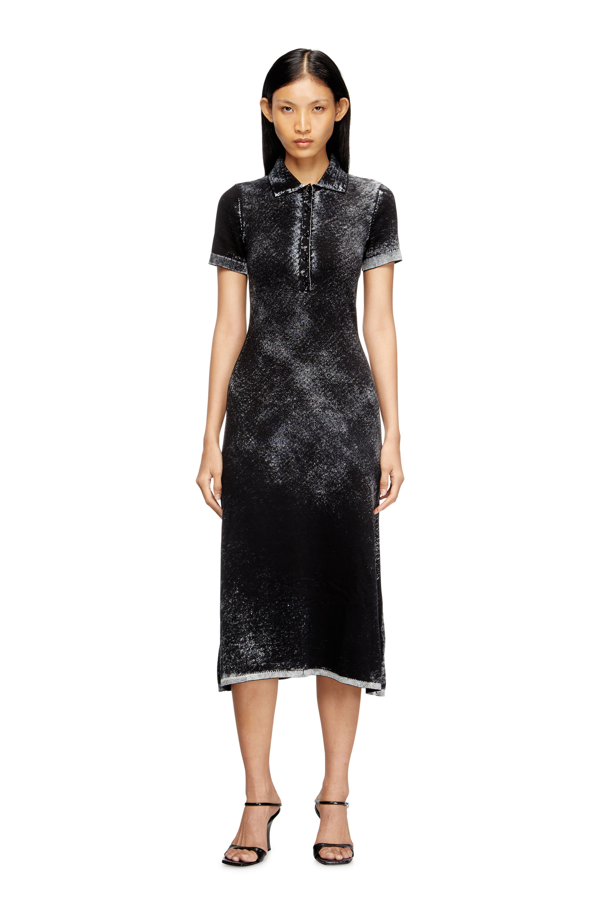 Diesel - M-LOURENS, Woman's Midi polo dress in reverse-printed knit in null - 2