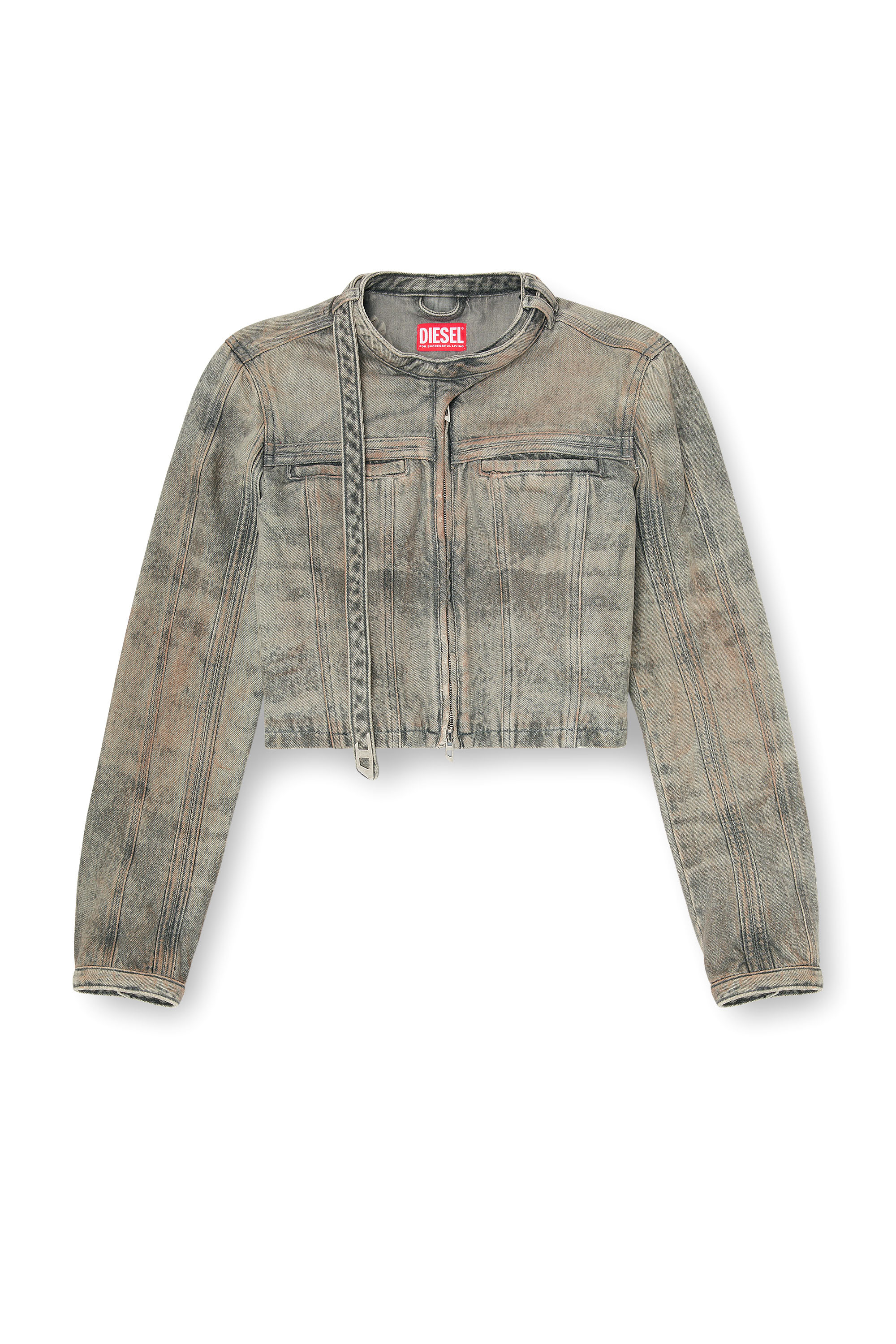 Diesel - DE-SAPHIX-FSI1, Woman's Cropped jacket in cotton-hemp satin denim in Grey - 3