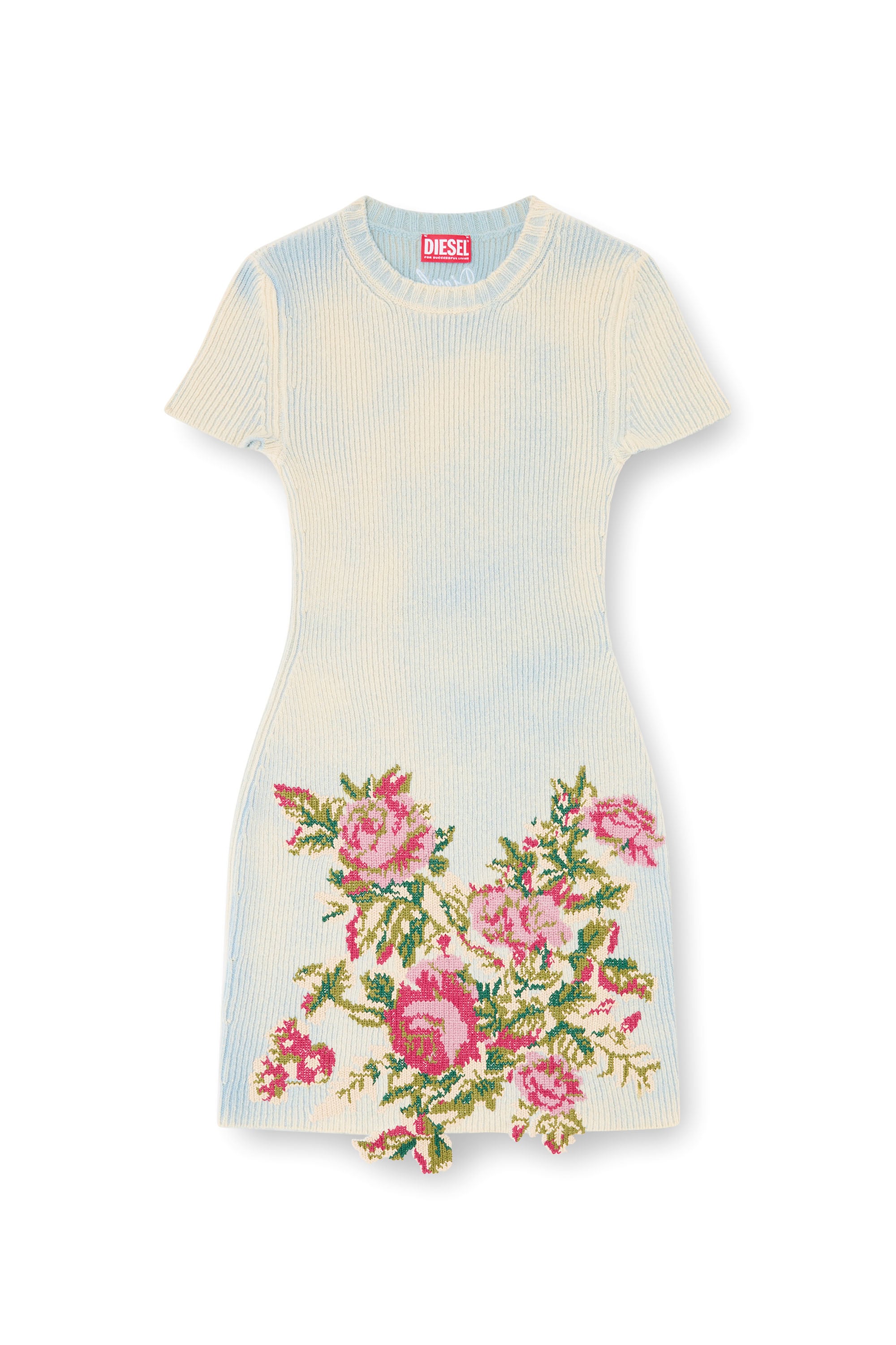 Diesel - M-RINNIE, Woman's Short dress in floral wool-blend knit in White - 3