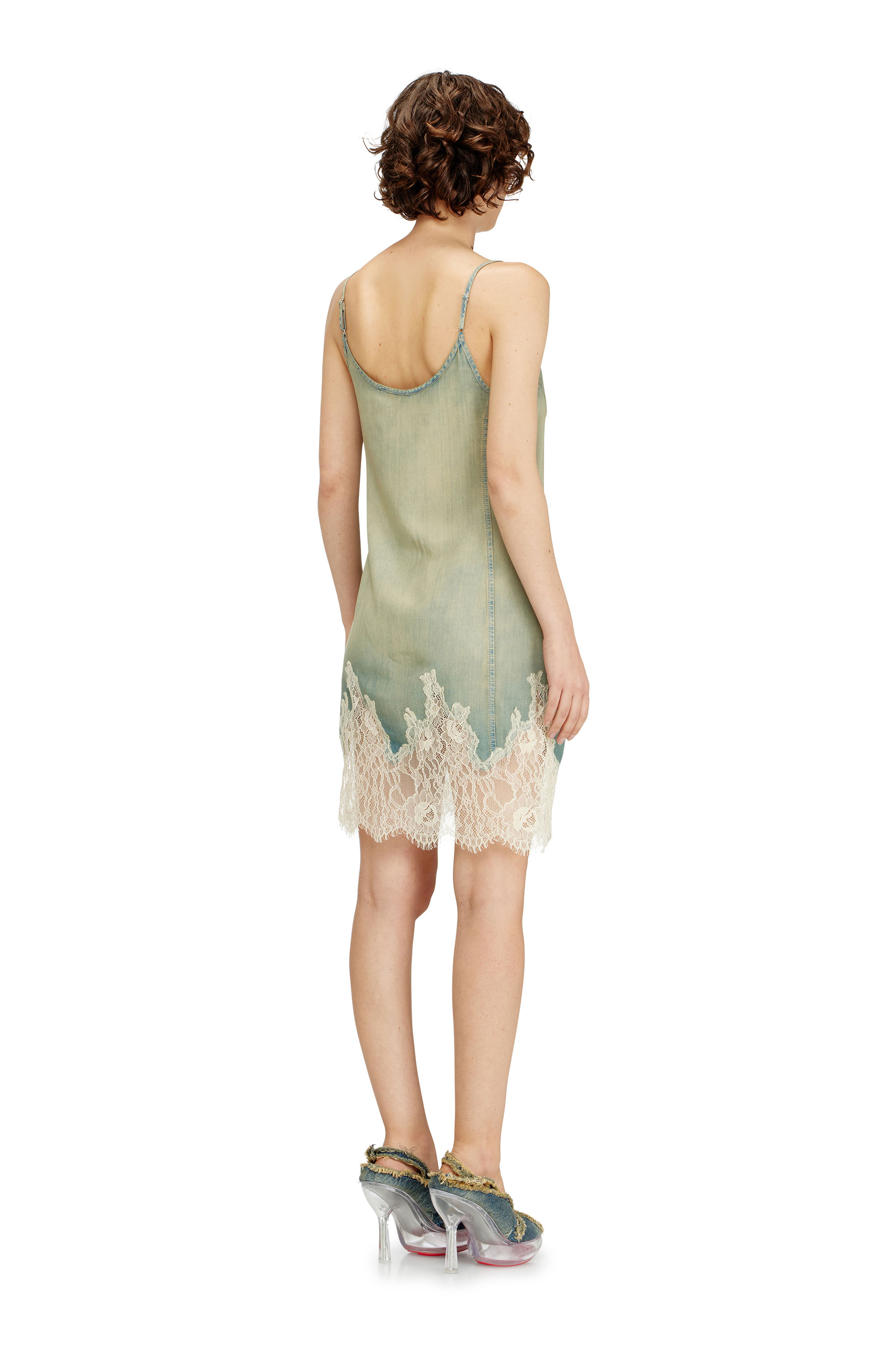 Diesel - DE-ODRY-S, Woman's Mini dress in lace denim in Blue/White - 4