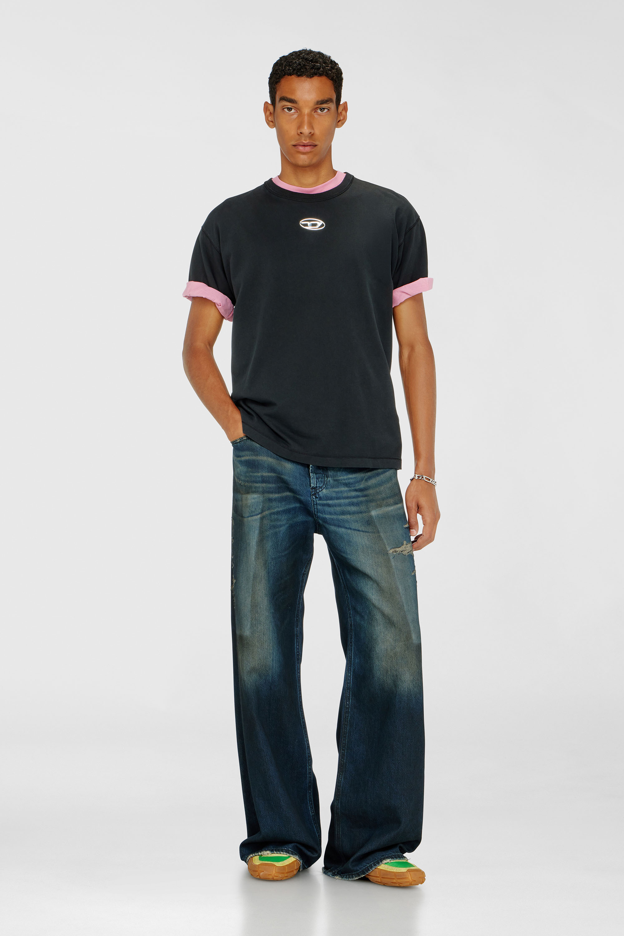 Diesel - T-NORM-IOD, Man's Light cotton T-shirt with metallic Oval D logo in Black - 1