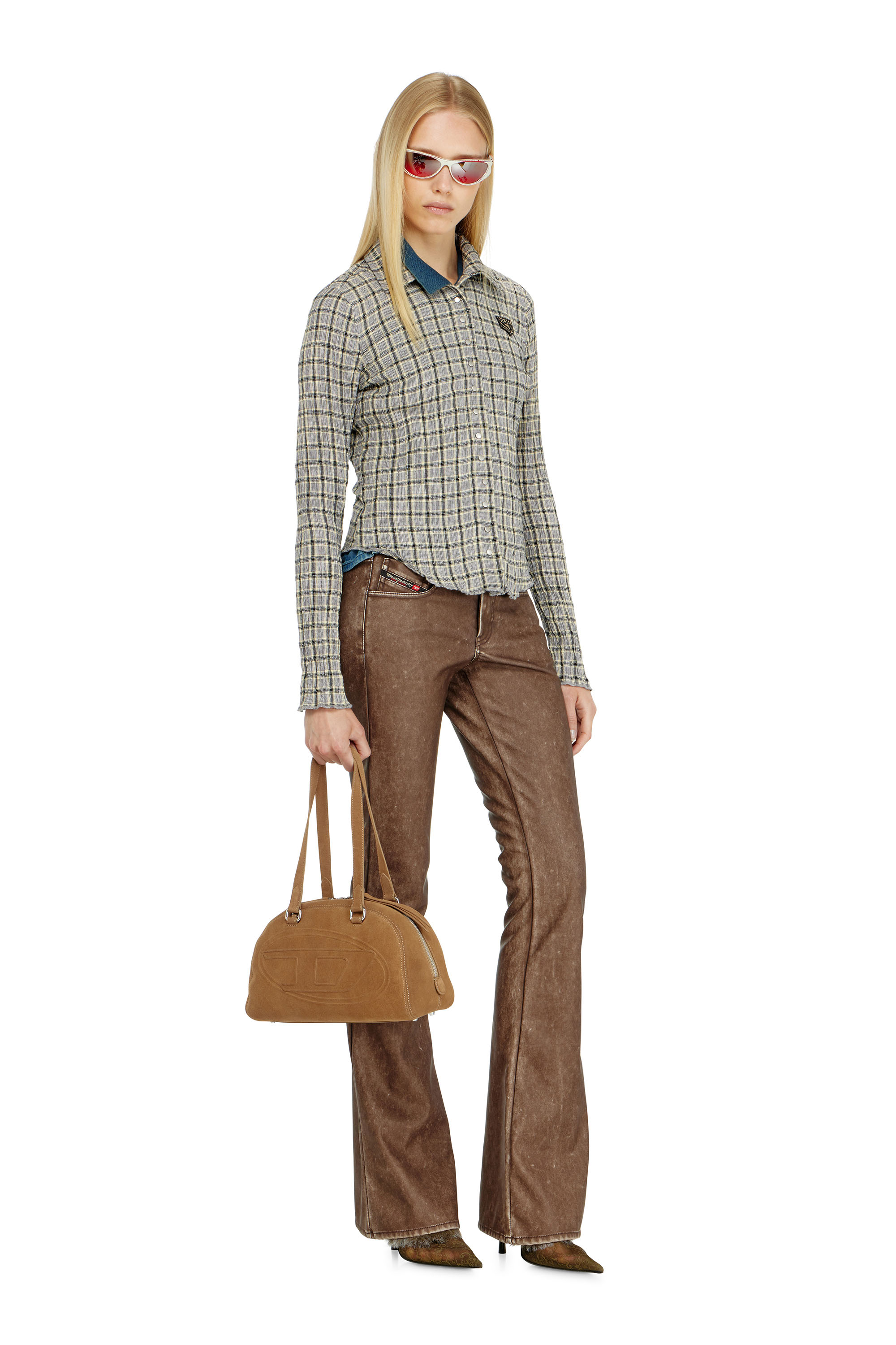 Diesel - C-ARRILON, Woman's Check shirt with seersucker effect in Grey - 2