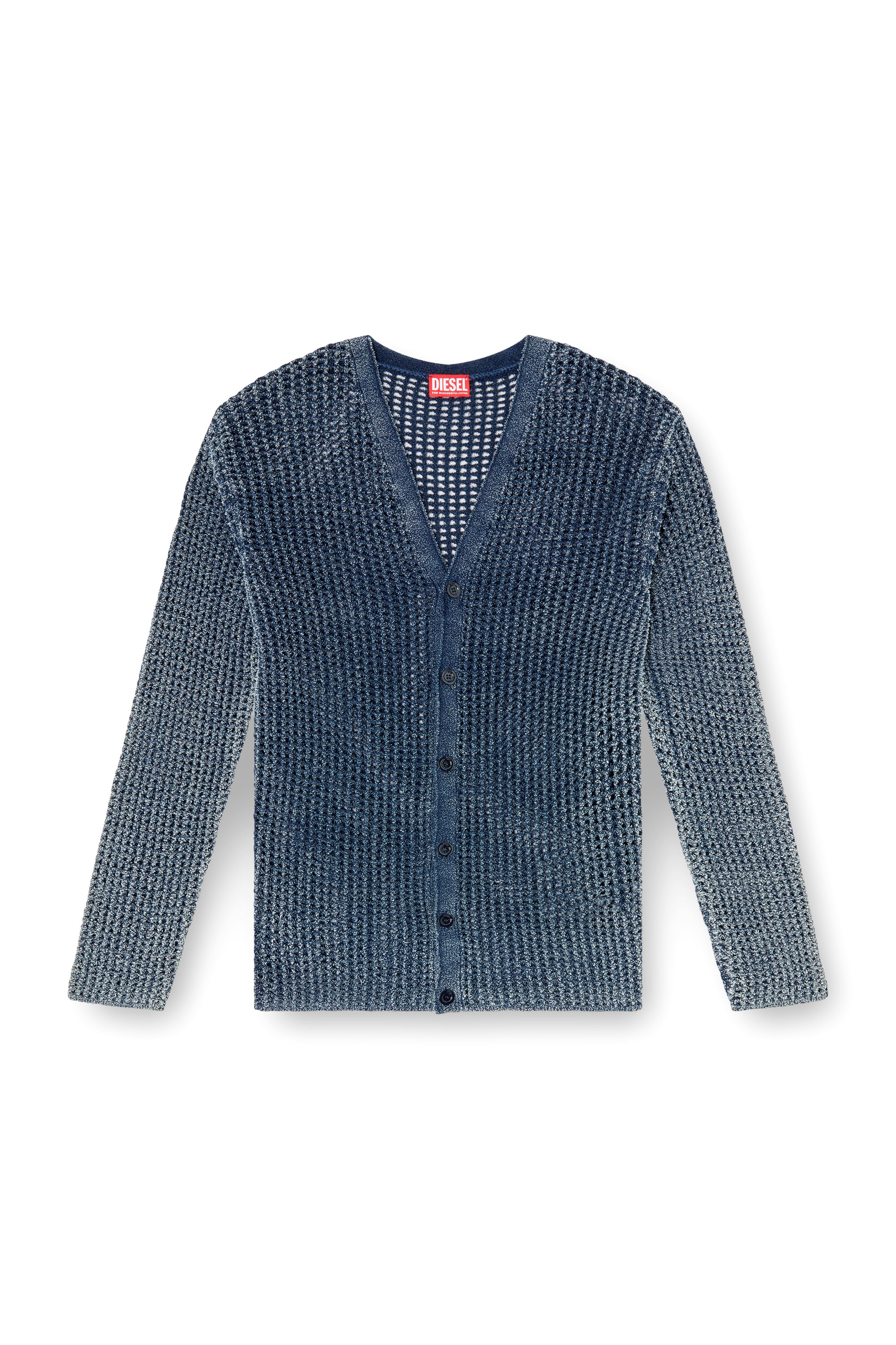 Diesel - K-REDRAM, Man's Mesh-knit cardigan in denim yarn in Blue - 3