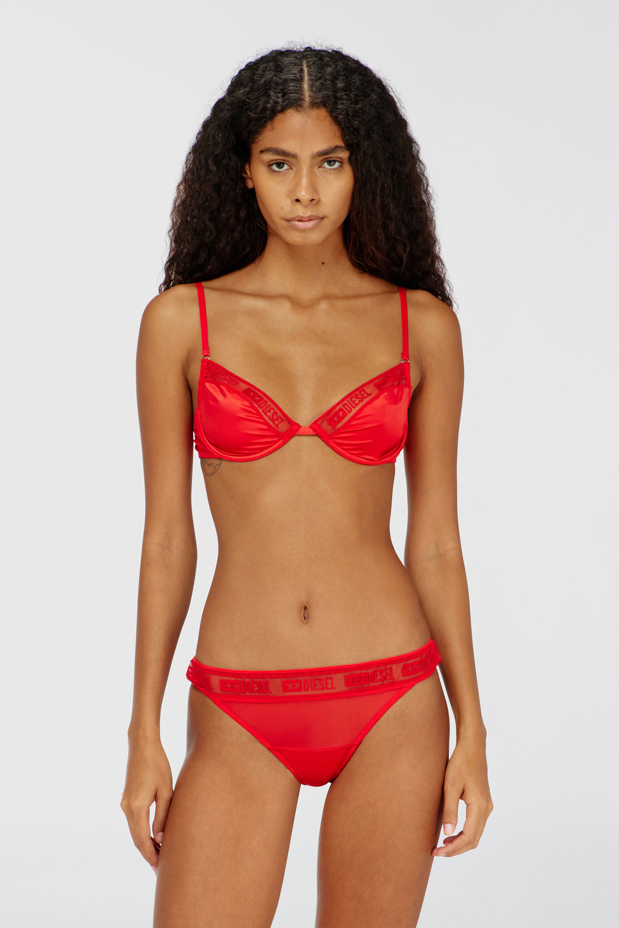 Diesel - NINA-GFT, Woman's Bra in stretch satin with logo mesh trim in Red - 2