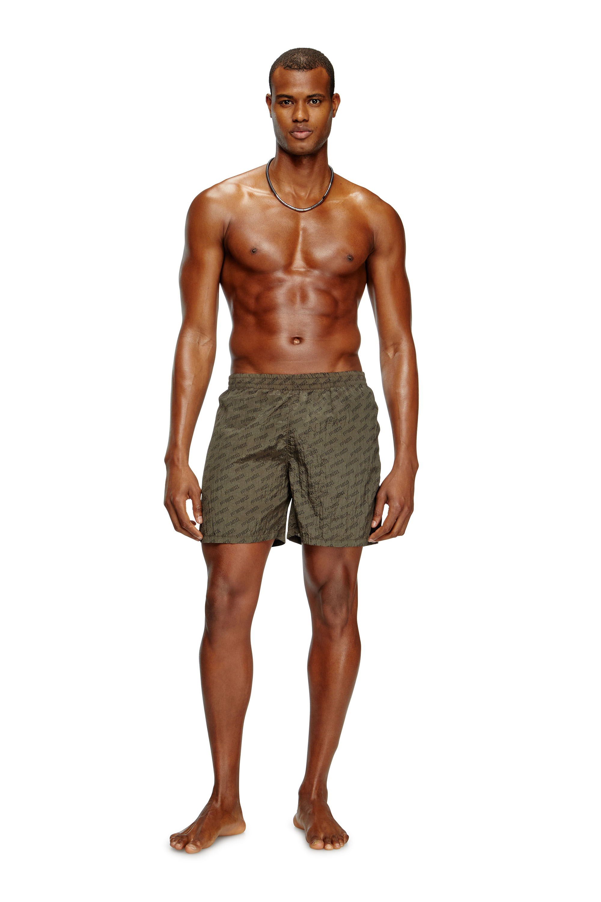Diesel - DANIEL-41-MONO-UTLT, Man's Mid-length swim shorts with all-over logo in Brown - 2