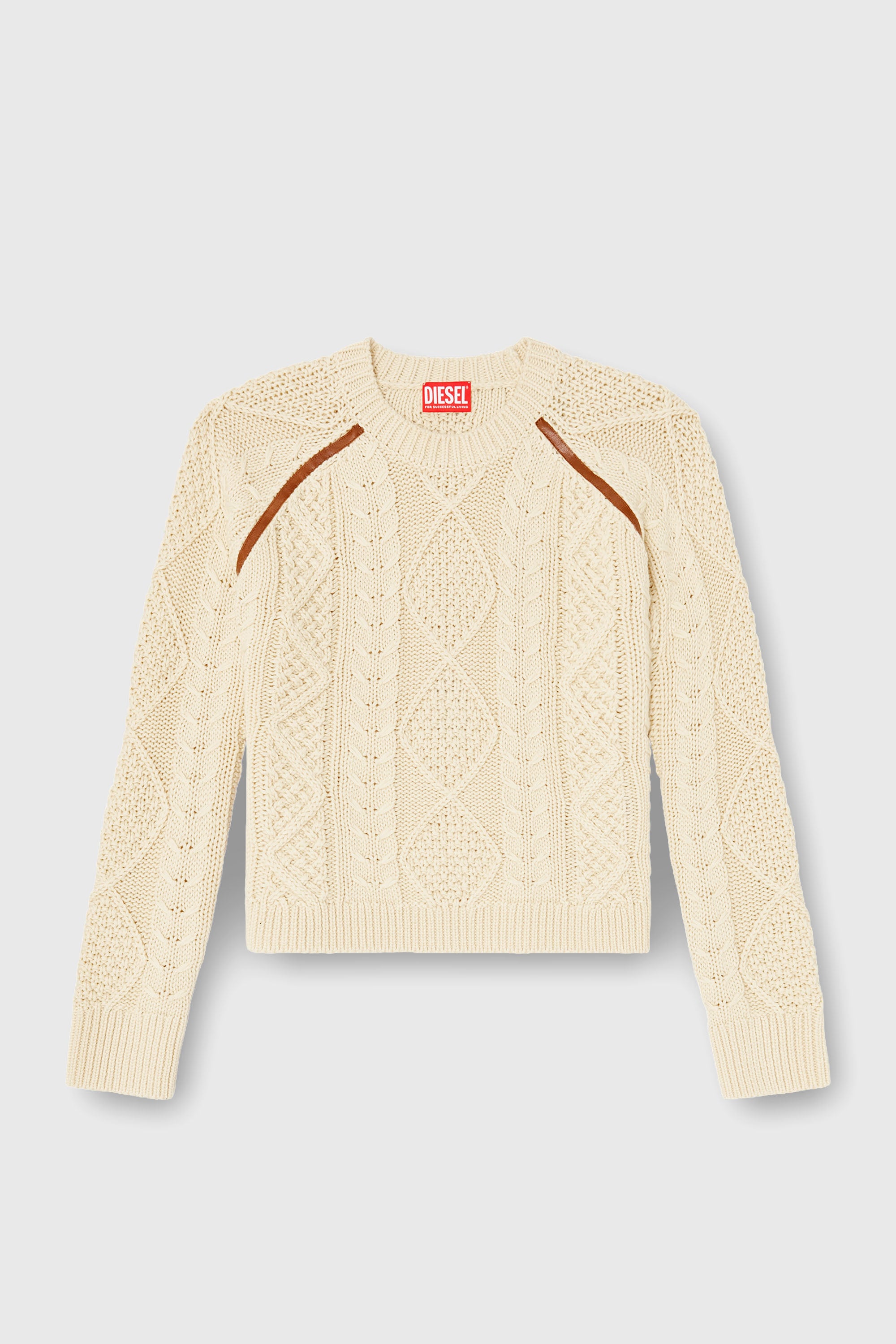 Diesel - M-INTANA, Woman's Cable-knit jumper with contrast bands in Beige - 2