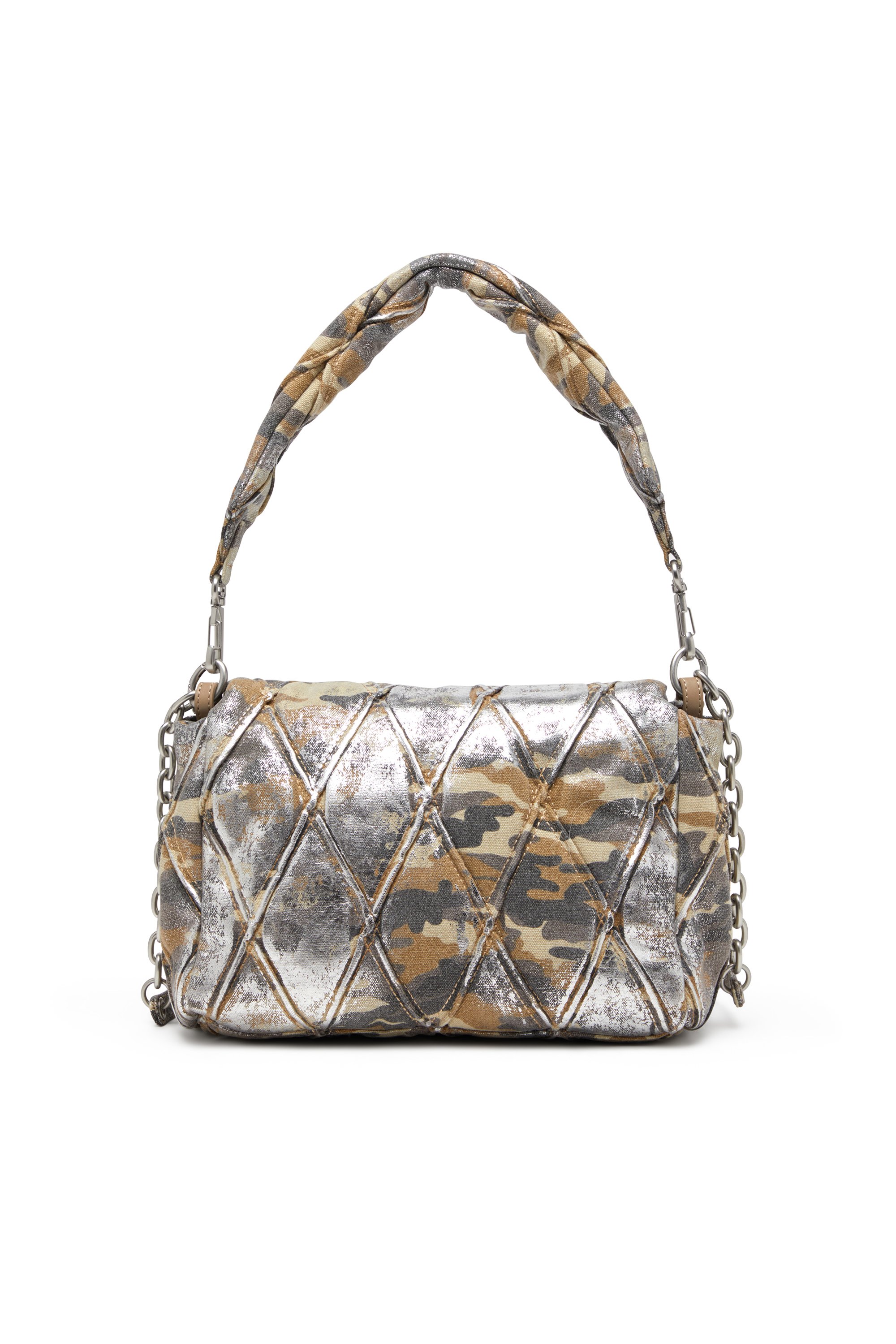 Diesel - CHARM-D SHOULDER M, Woman's Charm-D M-Shoulder bag in metallic camo canvas in Multicolor/Brown - 3