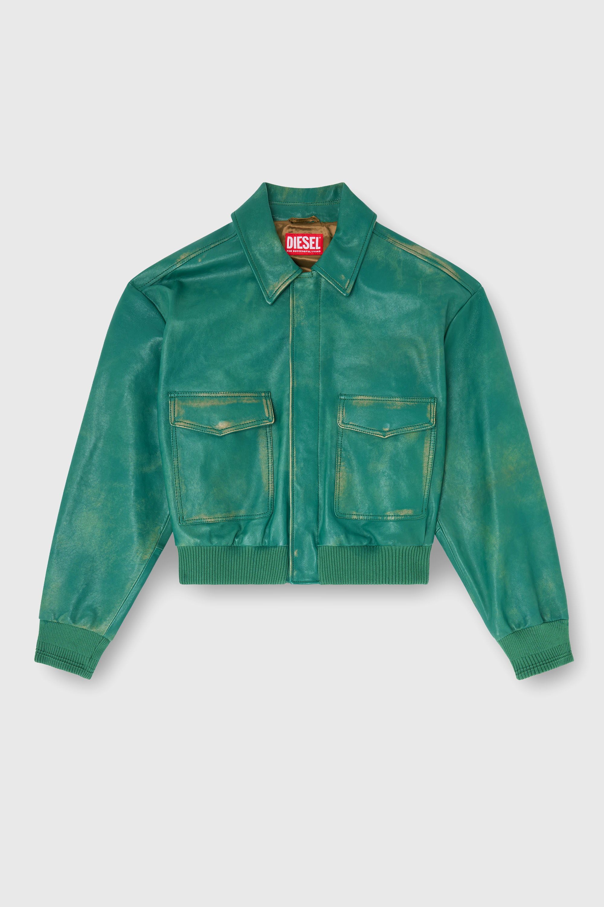Diesel - L-UMAN, Man's Aviator jacket in treated leather in Dark Green - 1