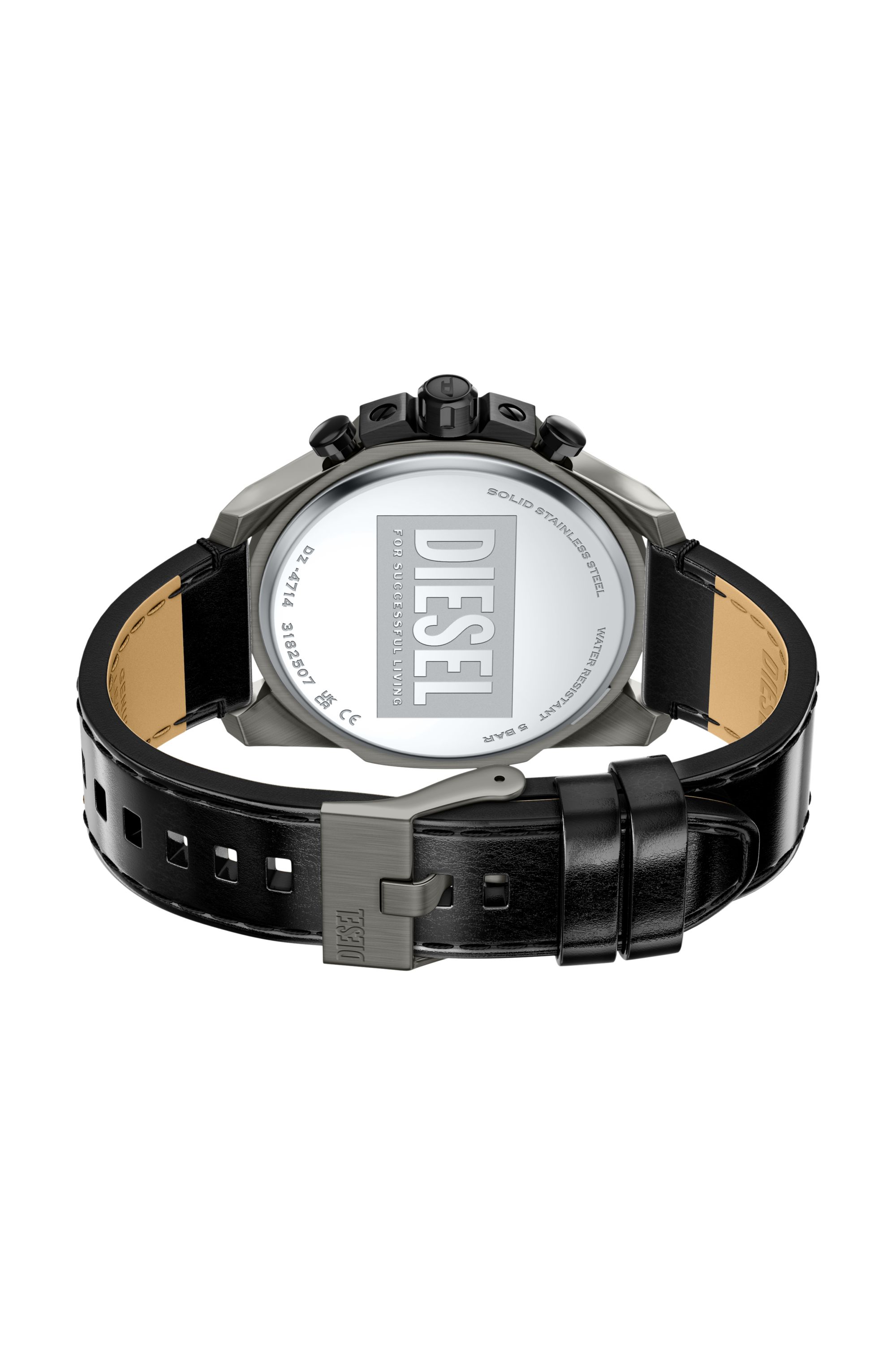 Diesel - DZ4714 WATCH, Man's Mega Chief Slim black leather watch in Black - 4