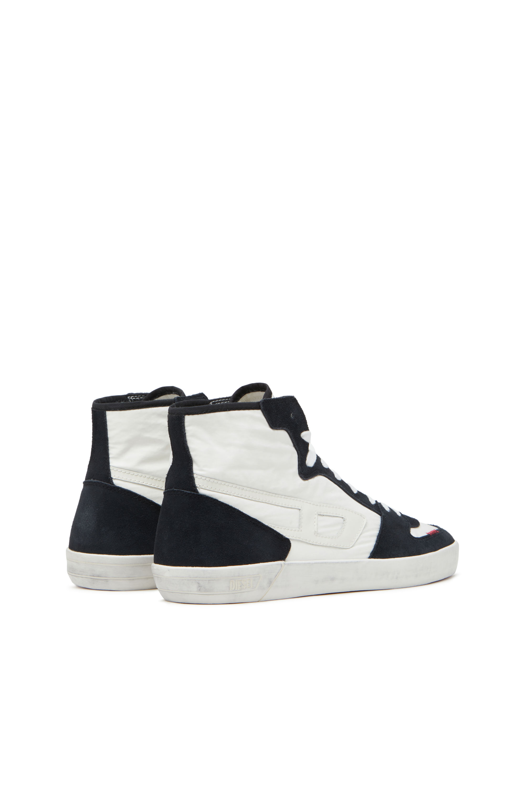 Diesel - S-LEROJI D-1 MID, Man's Padded-ripstop and suede high-top sneakers in Black/White - 3