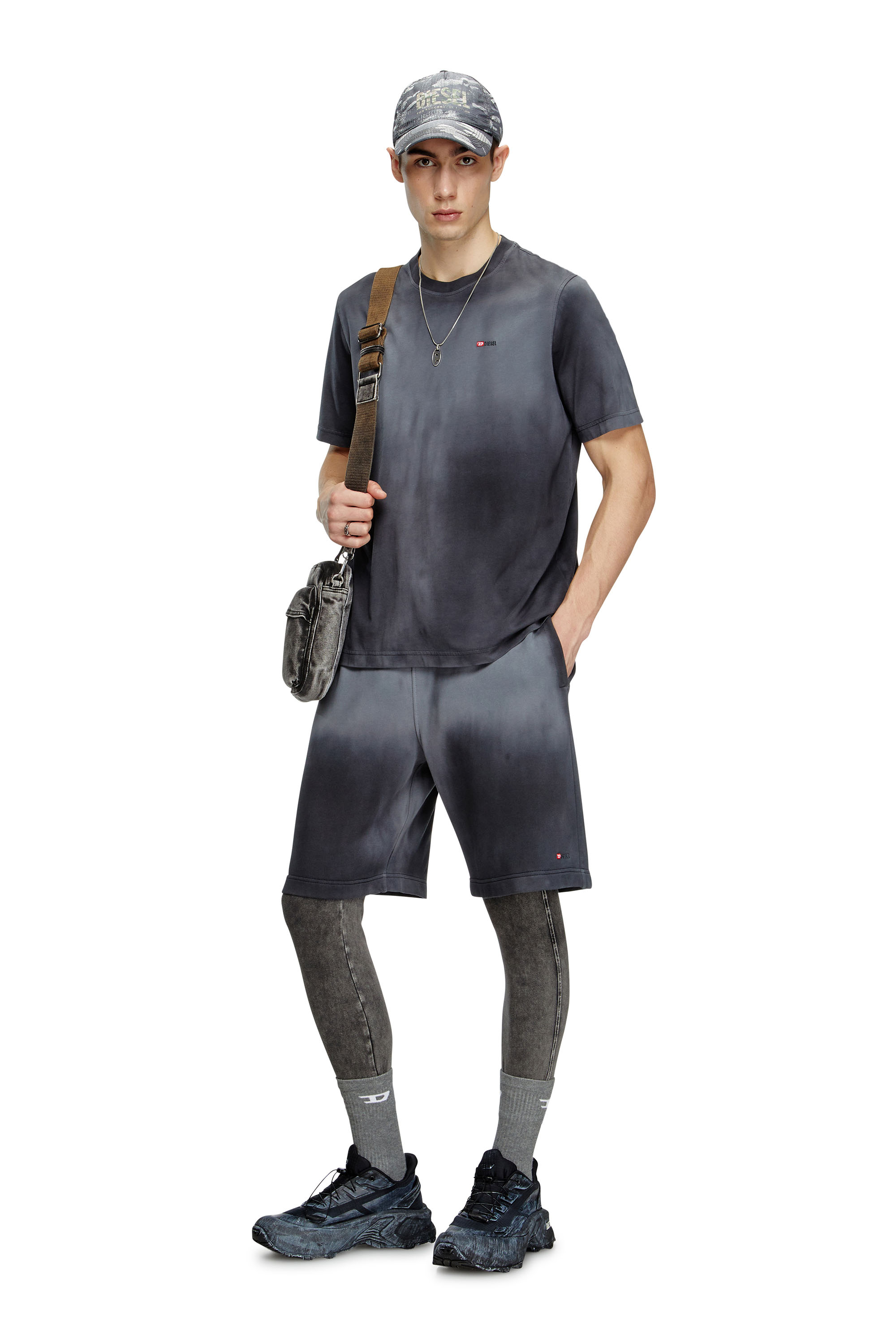 P-CROWNE-R1, Black Diesel - P-CROWNE-R1, Man's Faded sweat shorts with micro logo in Black - 1