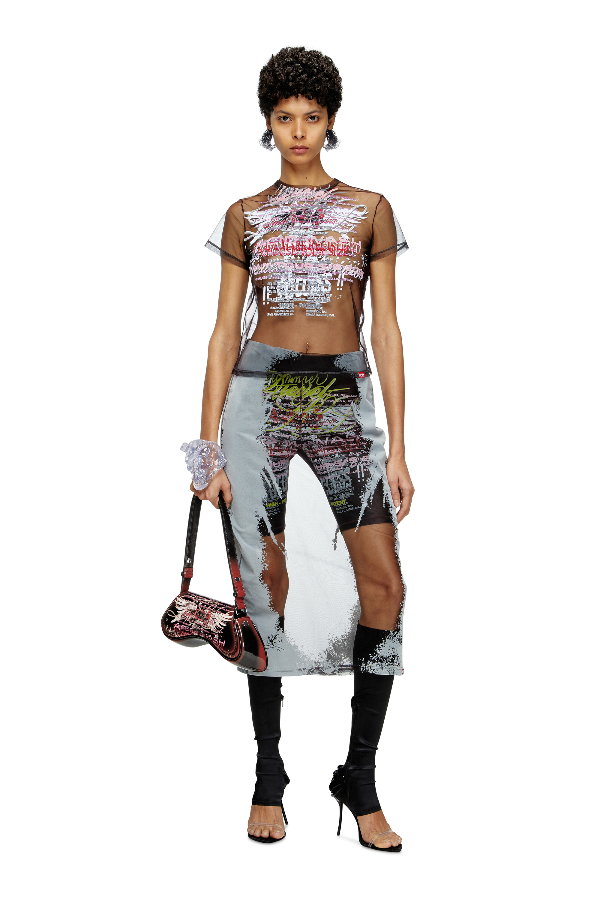 Diesel - PLAY CROSSBODY, Woman's Play-Shoulder bag in printed glossy PU in Black/Brown - 6