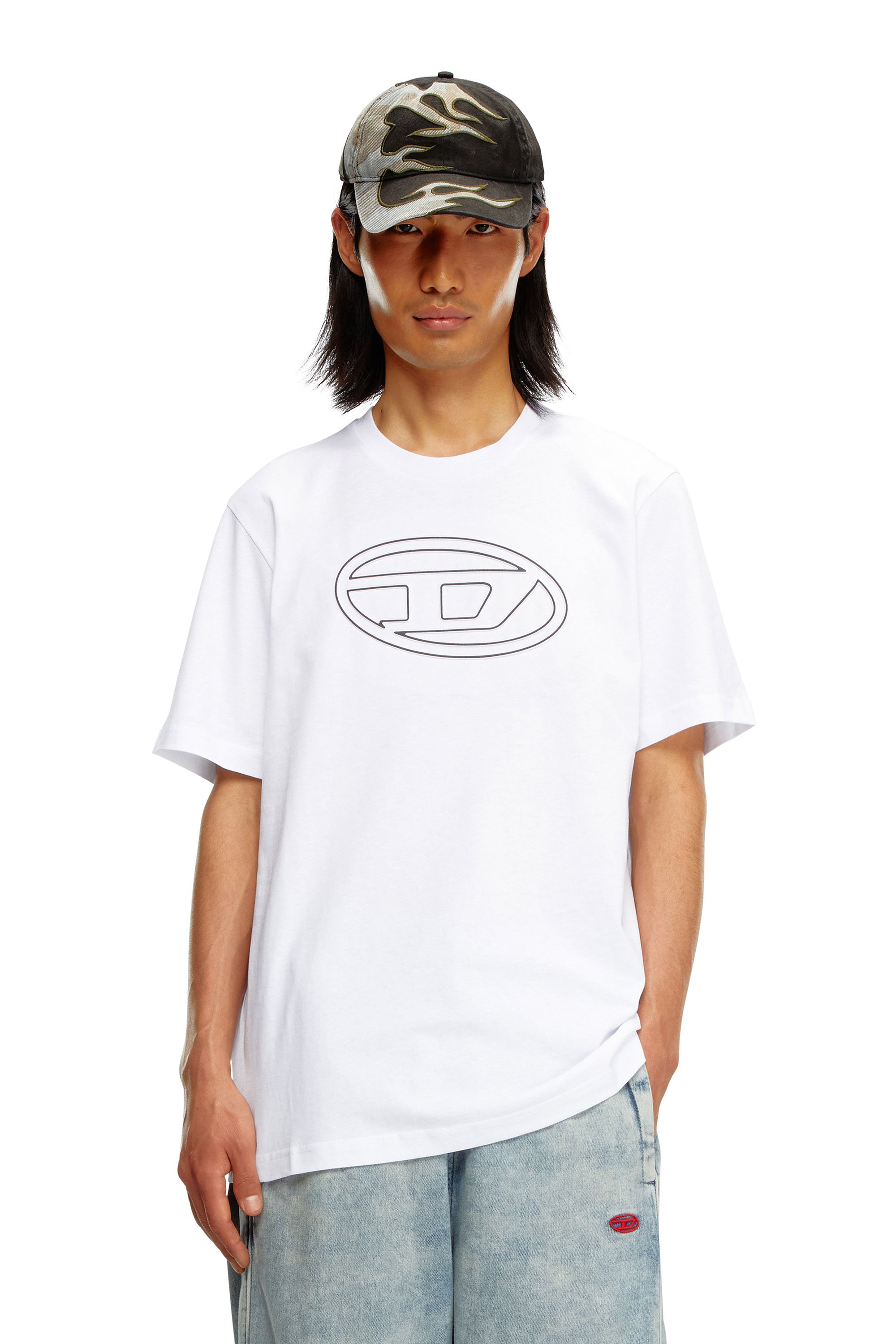Diesel - T-JUST-BIGOVAL, Man T-shirt in vintage cotton jersey in White - Image 1