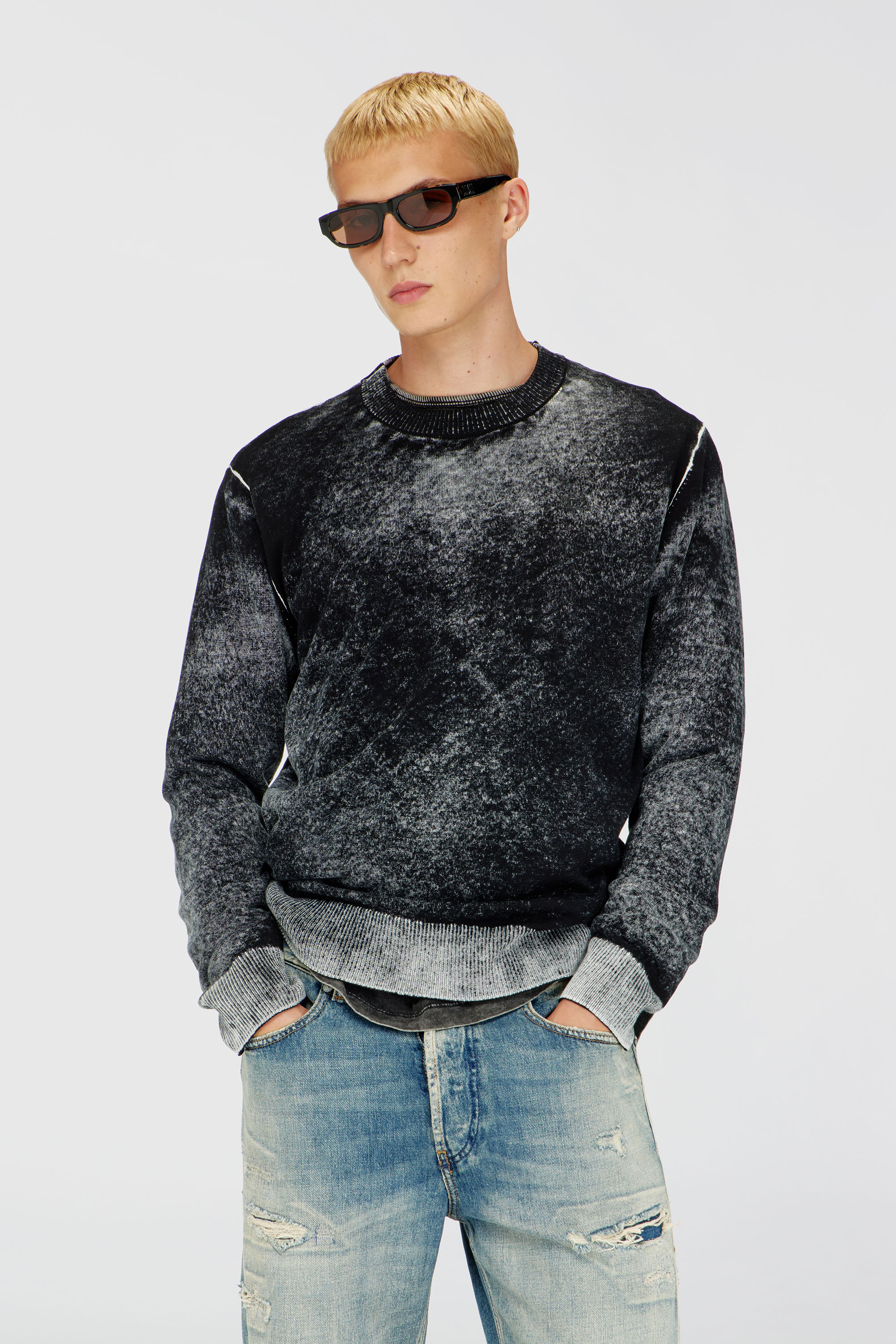 Diesel - K-LAURENT, Man's Jumper with faded reverse print in Black - 1