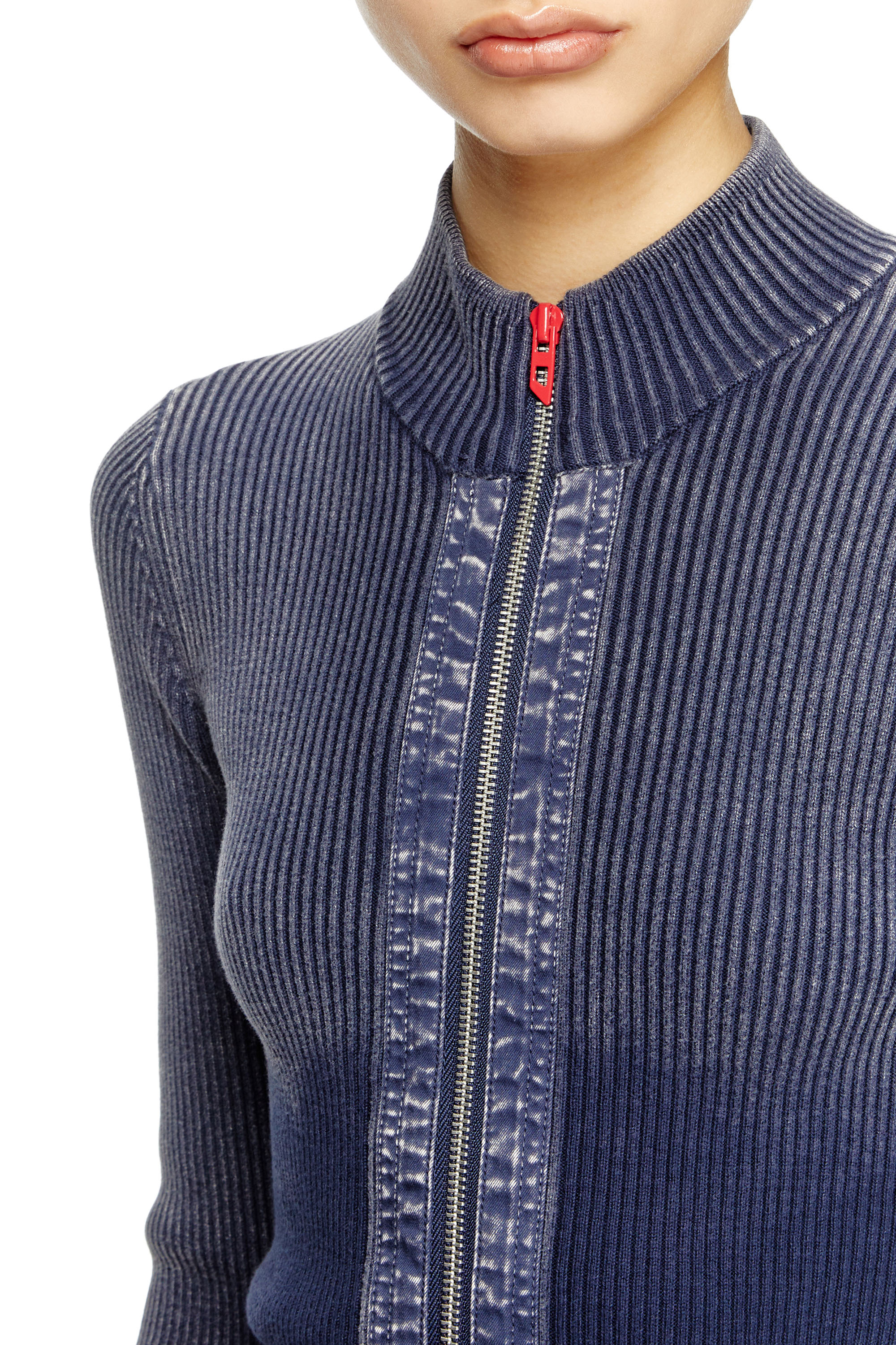 Diesel - M-MELISSA, Woman's Zip-up cardigan with denim cargo pockets in Dark Blue - 5