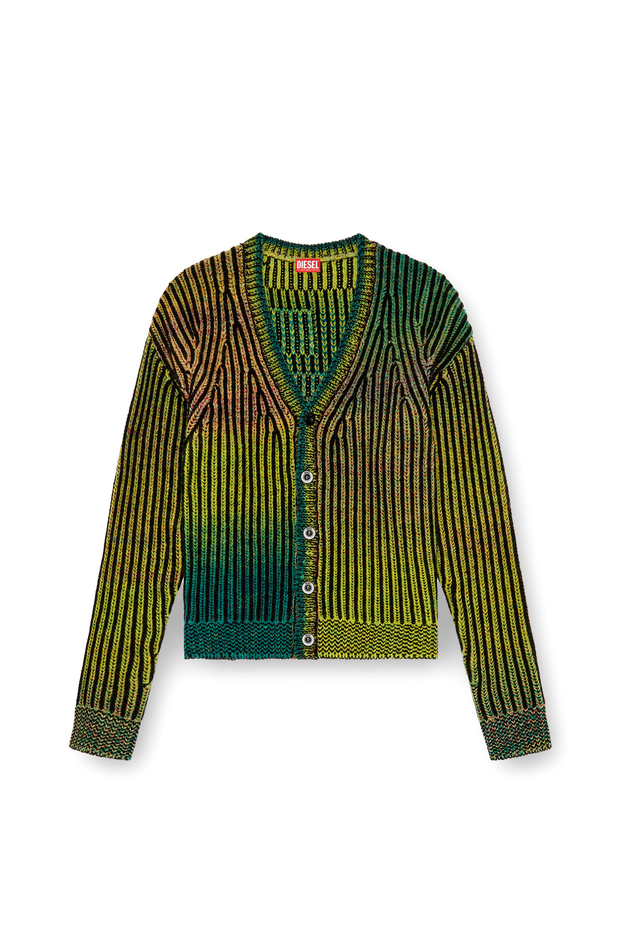 Diesel - K-OAKLAND-CR, Man Striped ribbed cardigan in wool blend in Green - Image 3