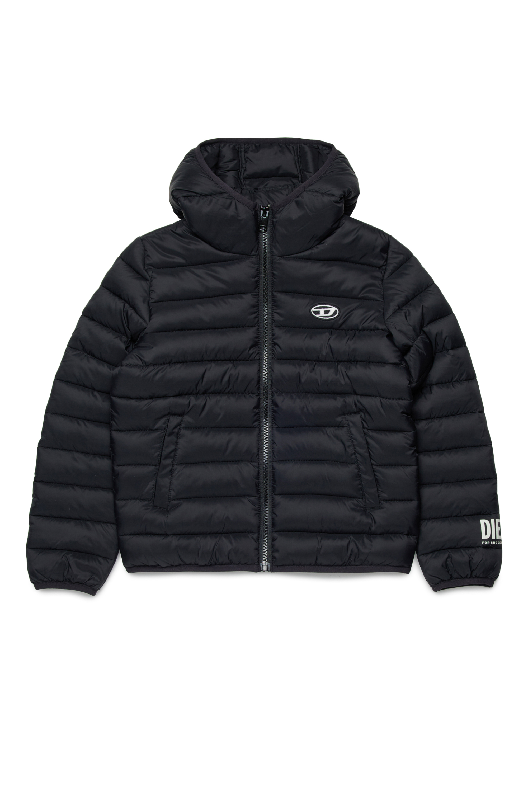 Diesel - JSTONY, Unisex's Nylon puffer jacket with hood in Black - 1