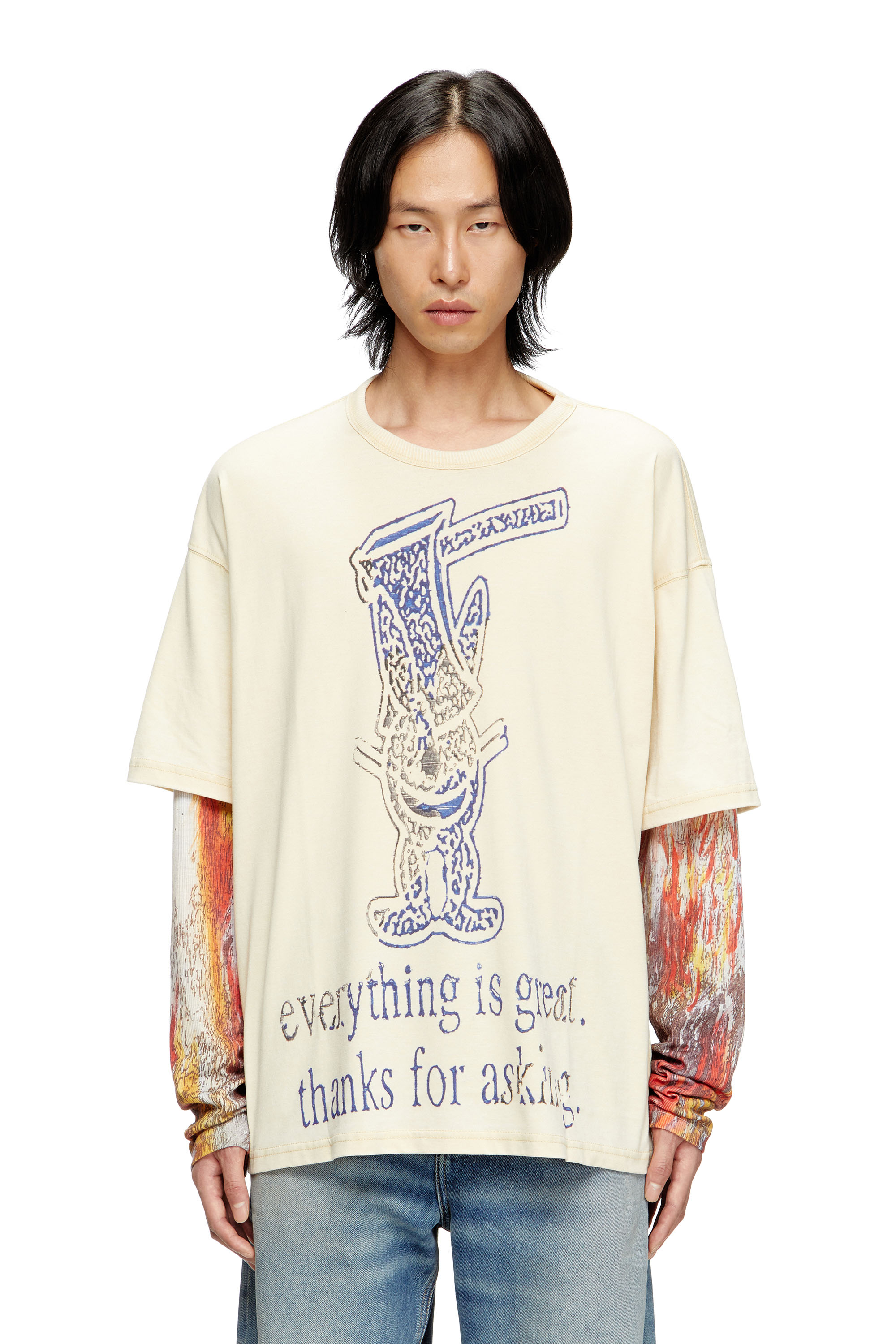 Diesel - T-BOXT-DB-LS-RIB-T1, Man's Long-sleeve T-shirt with layered effect in Beige - 1