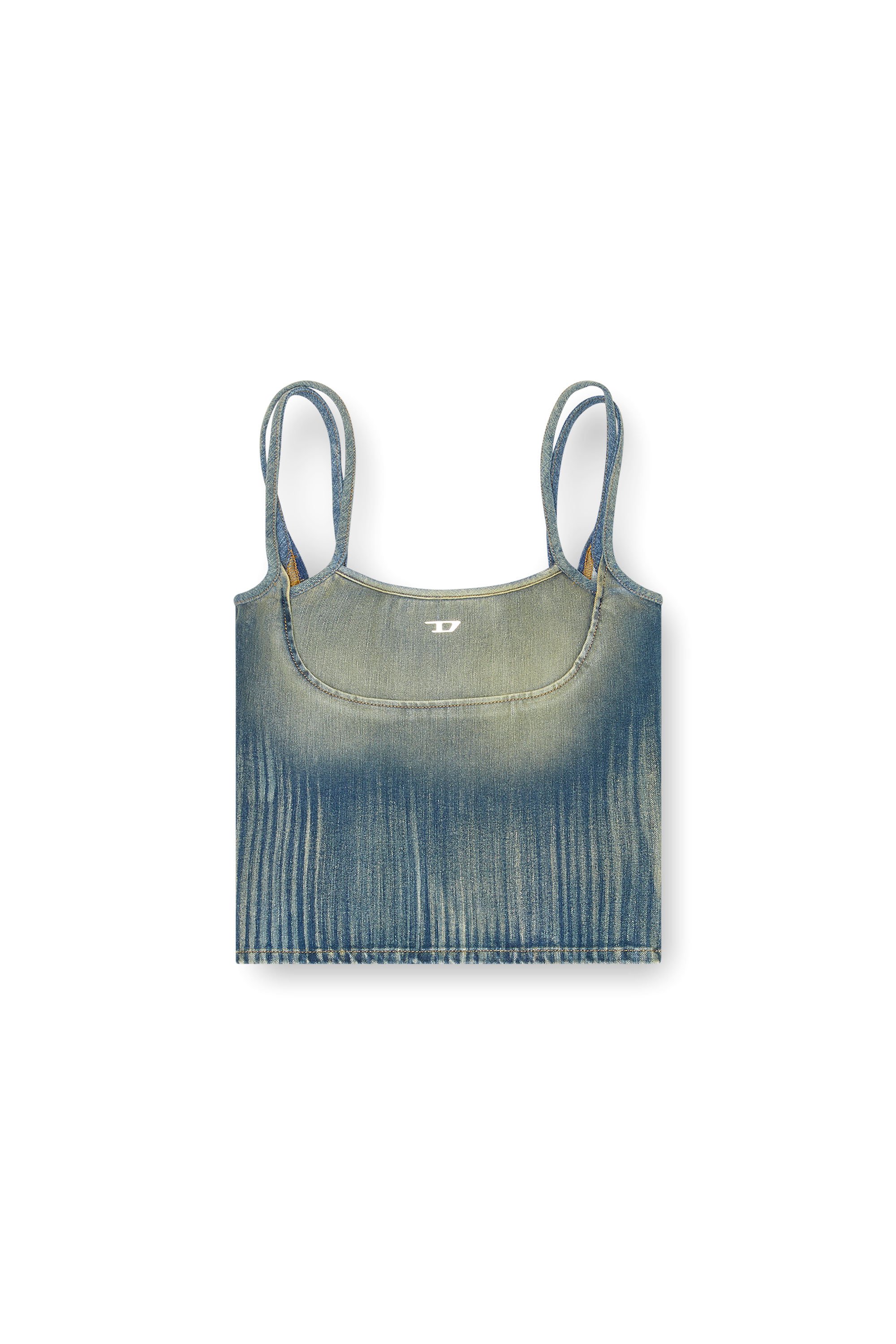 Diesel - DE-MADDY-S, Woman's Crop top in light streaky denim in Medium blue - 4