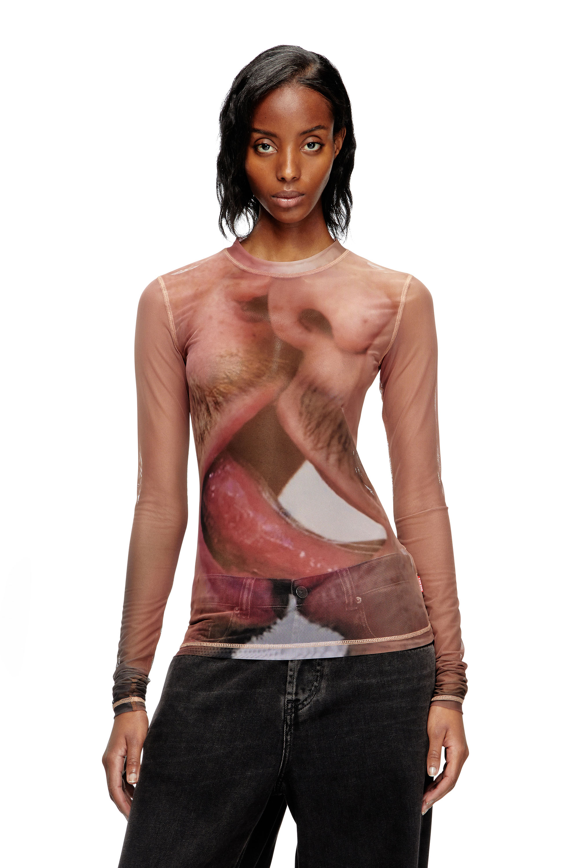 Diesel - PR-T-SIELAR-TOM25-1, Unisex's Long-sleeve top in printed technical mesh in Pink - 5