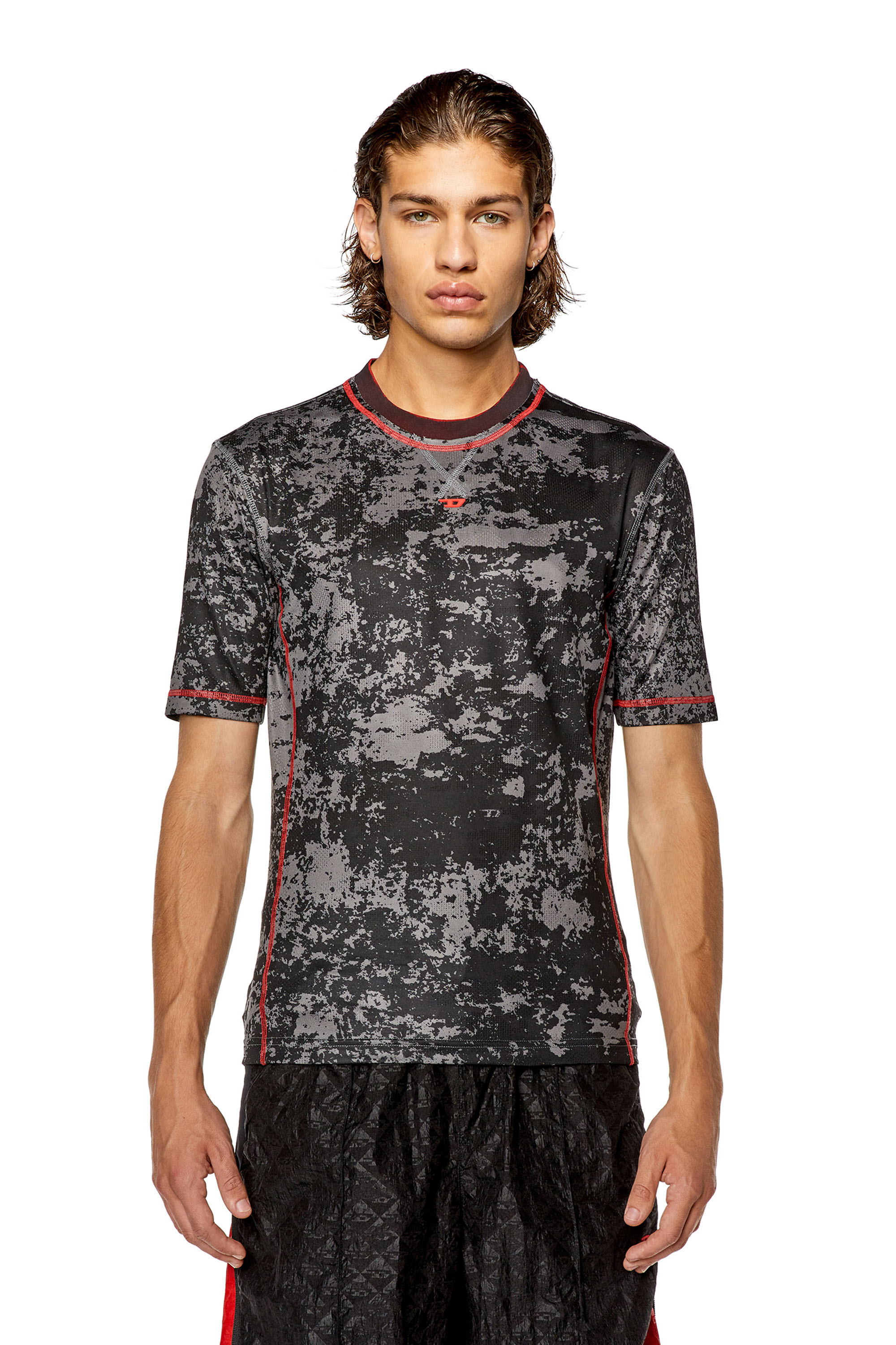 Diesel - AMTEE-GAEL-WT28, Man Camo-jacquard T-shirt with cloudy print in Black - Image 1