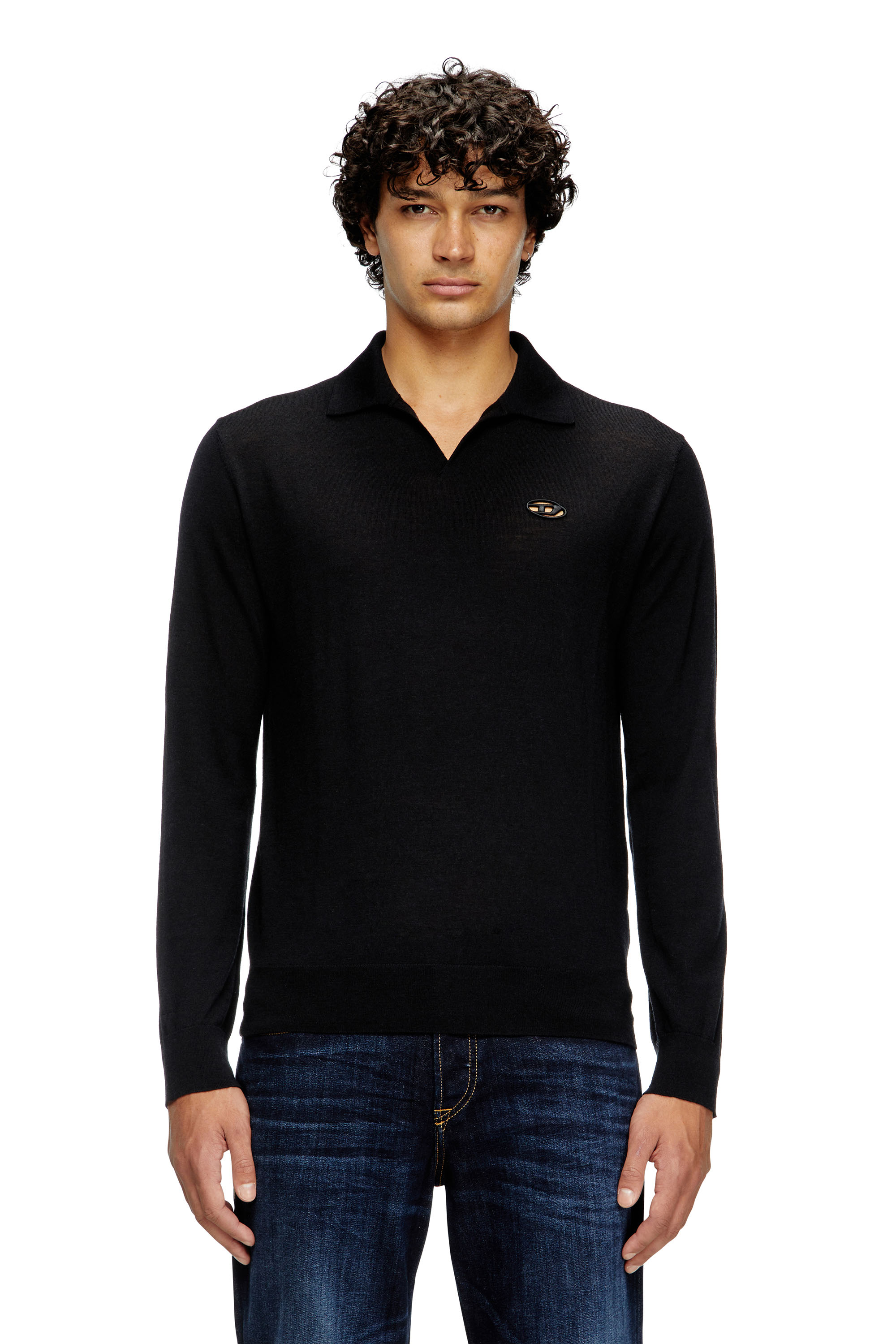 Diesel - K-GLARE, Man's Wool jumper with polo collar in Black - 1