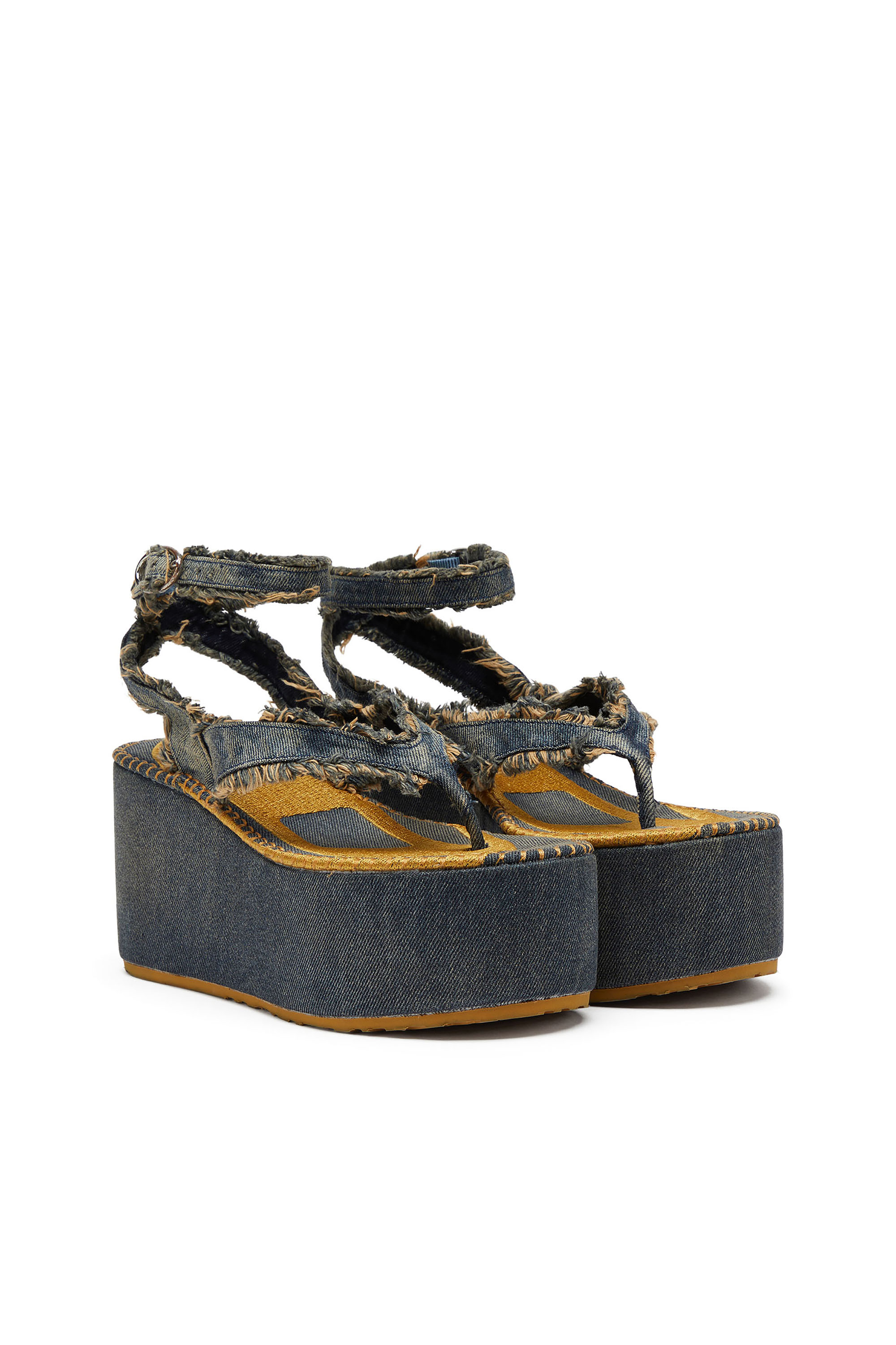 Diesel - SA-NIKOLA SANDAL, Woman's Sa-Nikola - Sandal in denim with frayed details in Blue/Grey - 3
