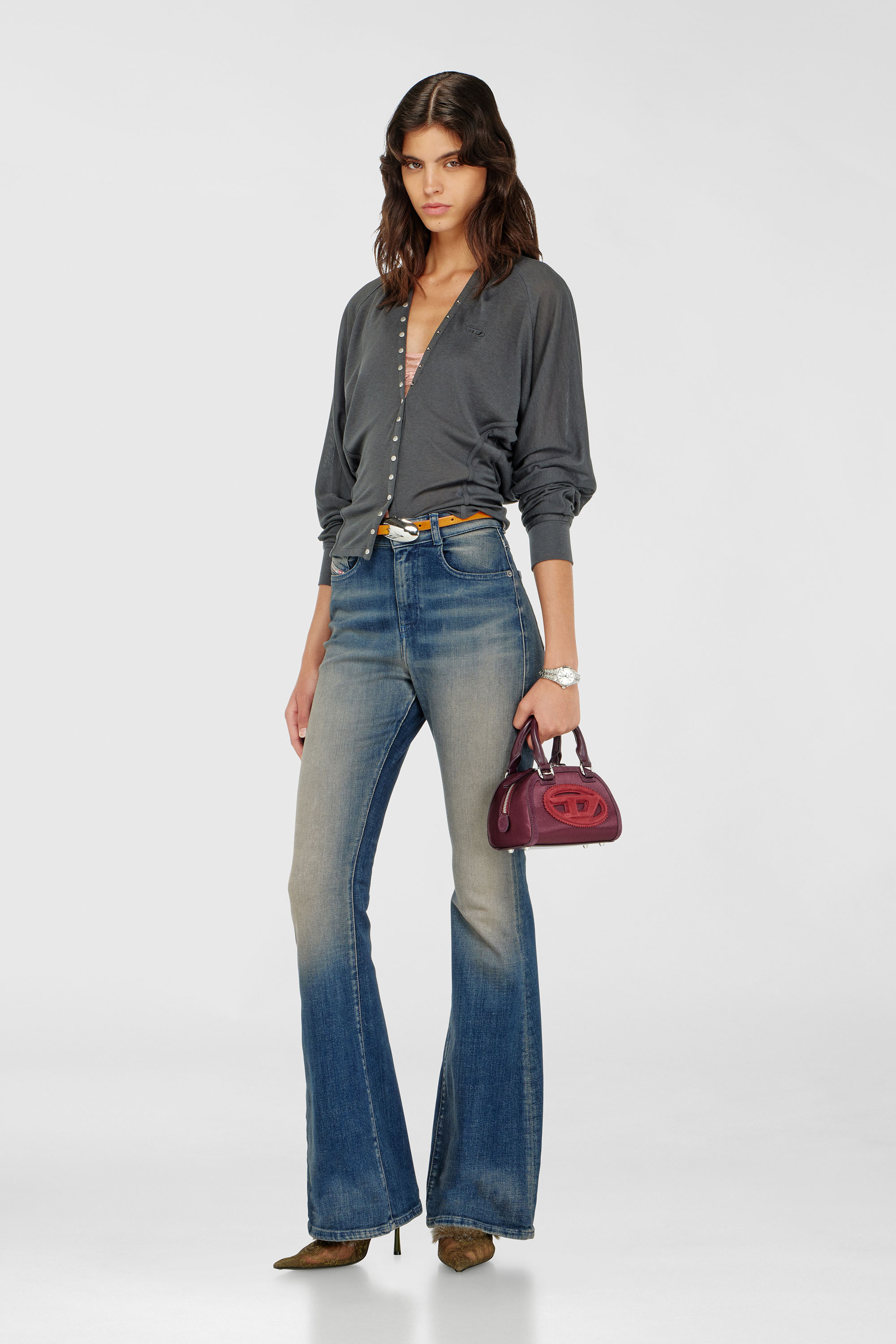 Diesel - T-ISERINA, Woman's Tencel-blend cardigan top with batwing sleeves in Grey - 1