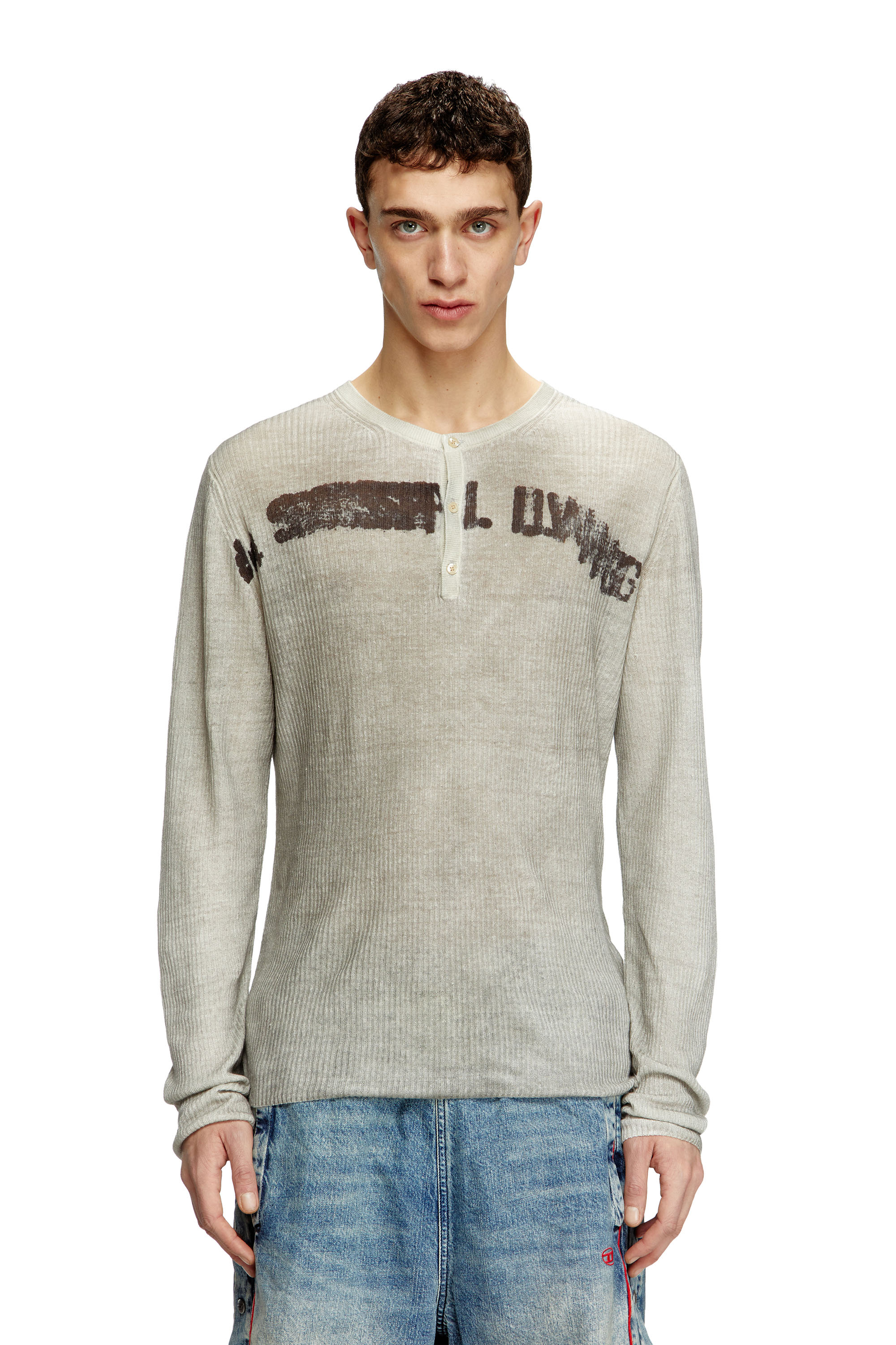 Diesel - K-ROBBY, Unisex's Dirty-effect Henley jumper in linen in Beige - 1