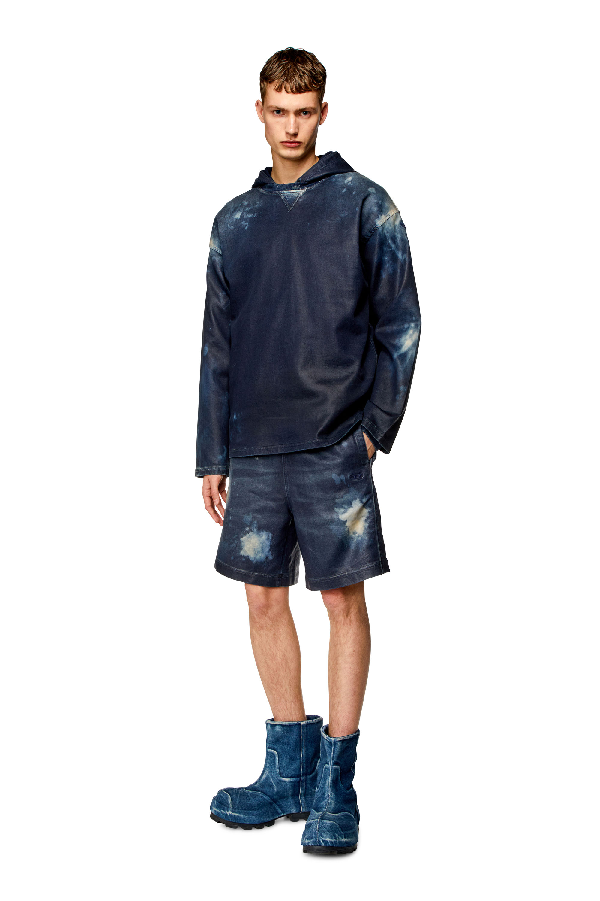 Diesel - D-BOXY-S TRACK, Man's Shorts in coated Track Denim in Dark Blue - 1