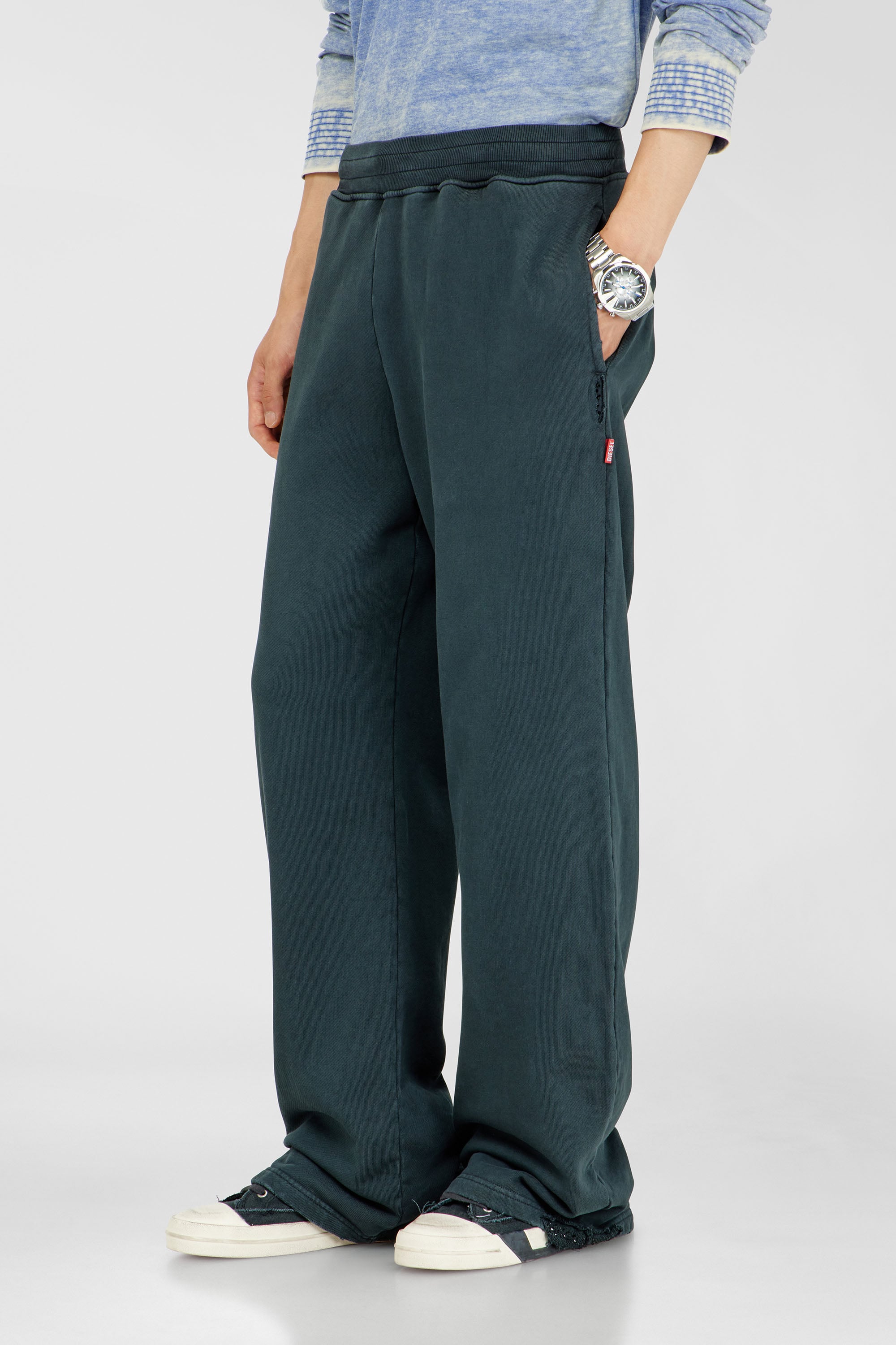 Diesel - P-MARTAINS-CRYSTALS, Man's Distressed sweatpants with crystal details in Dark Green - 1