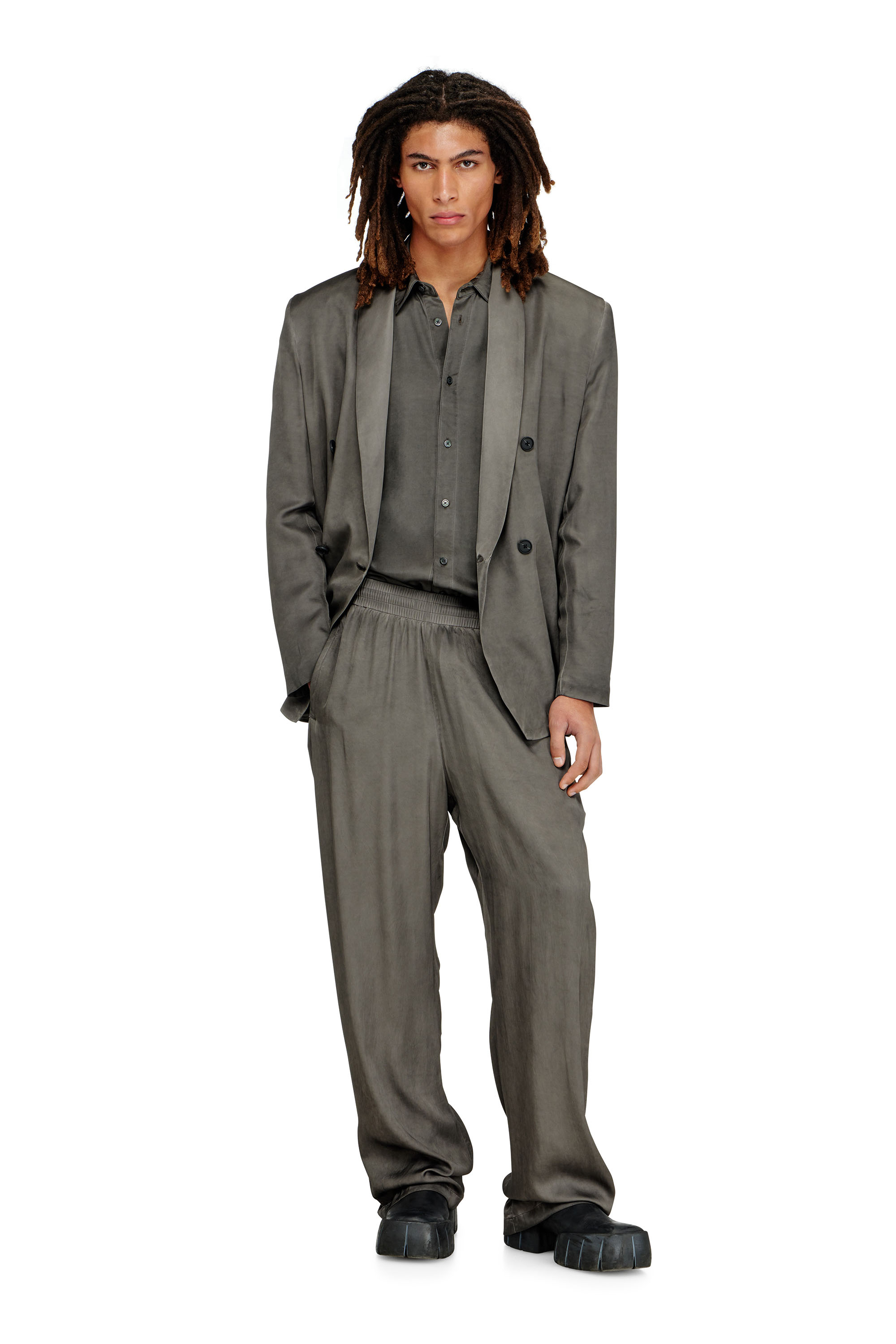 Diesel - P-THECK-ALBG, Man's Track pants in treated fluid viscose in Dark grey - 1