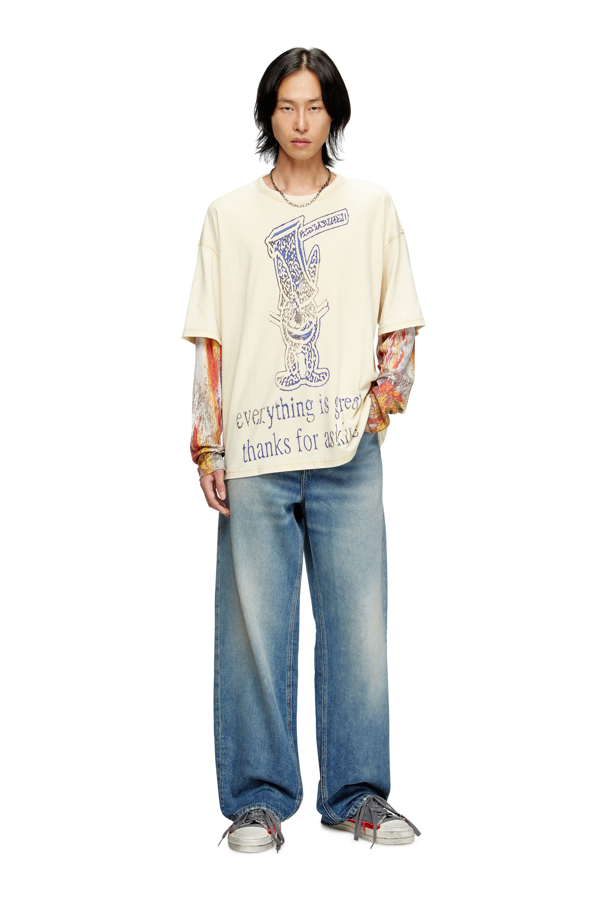 Diesel - T-BOXT-DB-LS-RIB-T1, Man's Long-sleeve T-shirt with layered effect in Beige - 2
