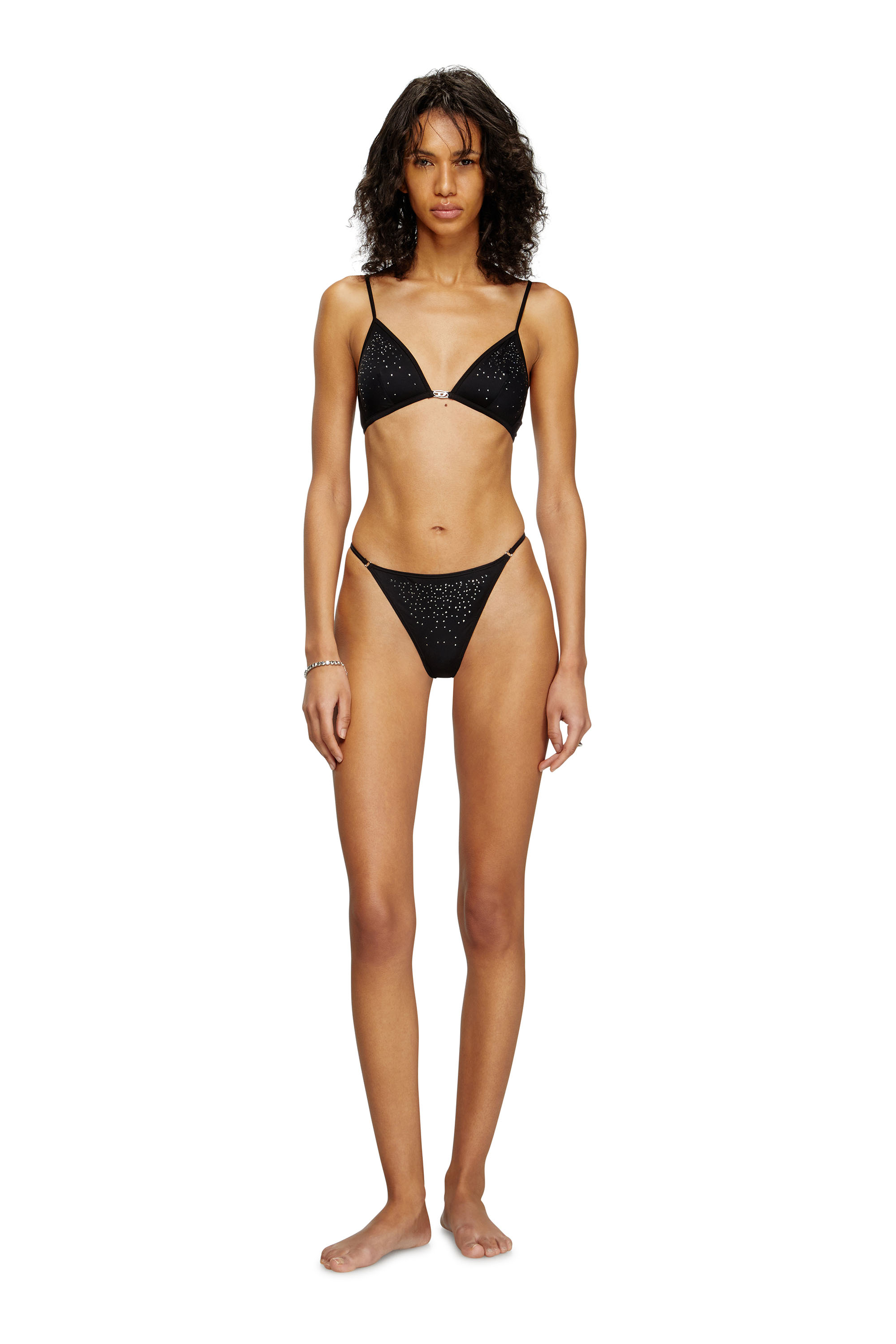 Diesel - D-STRING-DNM, Woman's Microfibre thong with crystals in Black - 1